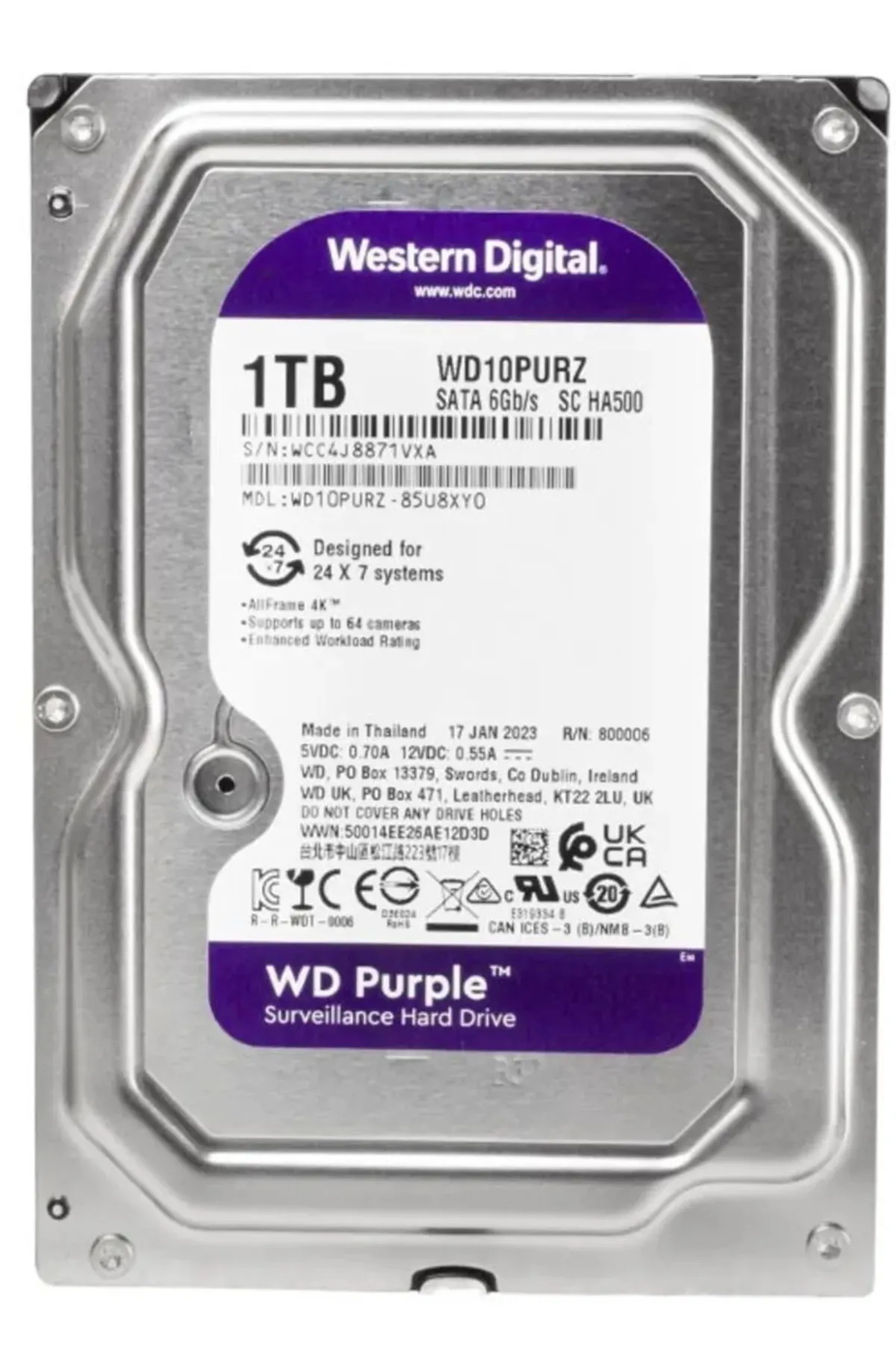 Western Digital Purple WD10PURZ SATA 3.0 5400 RPM 3.5" 1 TB Harddisk