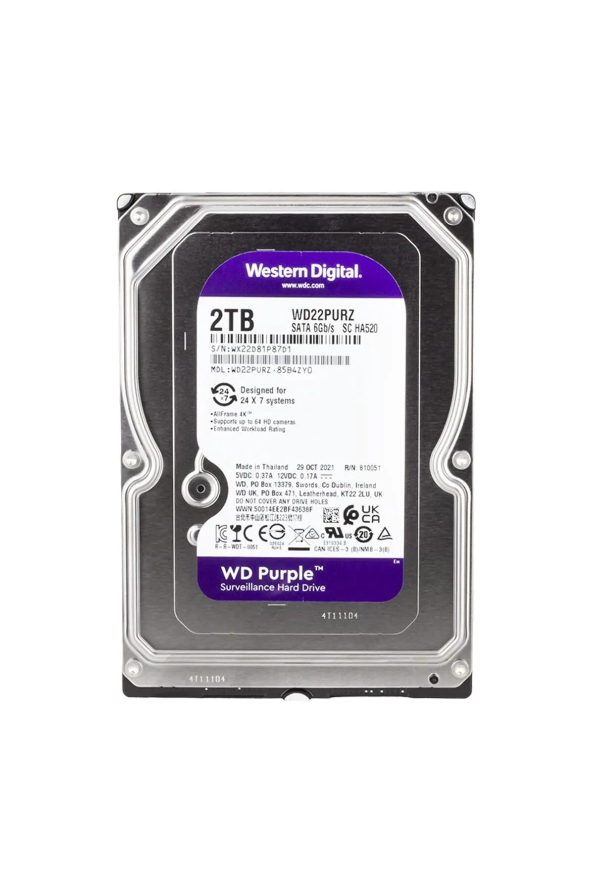 Ziya Dijital DIGITAL PURPLE WD23PURZ 2 TB SATA 6GB/S 7/24 GÜVENLİK HARDDİSK