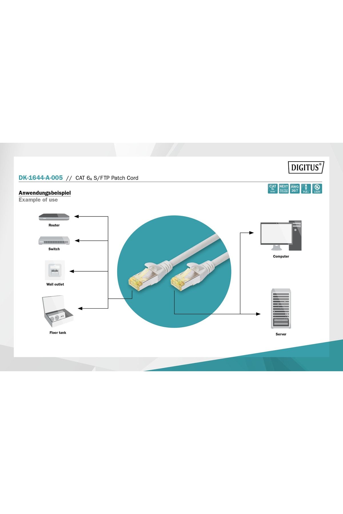 Assmann Digitus CAT 6A S-FTP Patch Kablosu, Halogenfree, Cu, AWG 26/7, 0.5 metre , gri renk