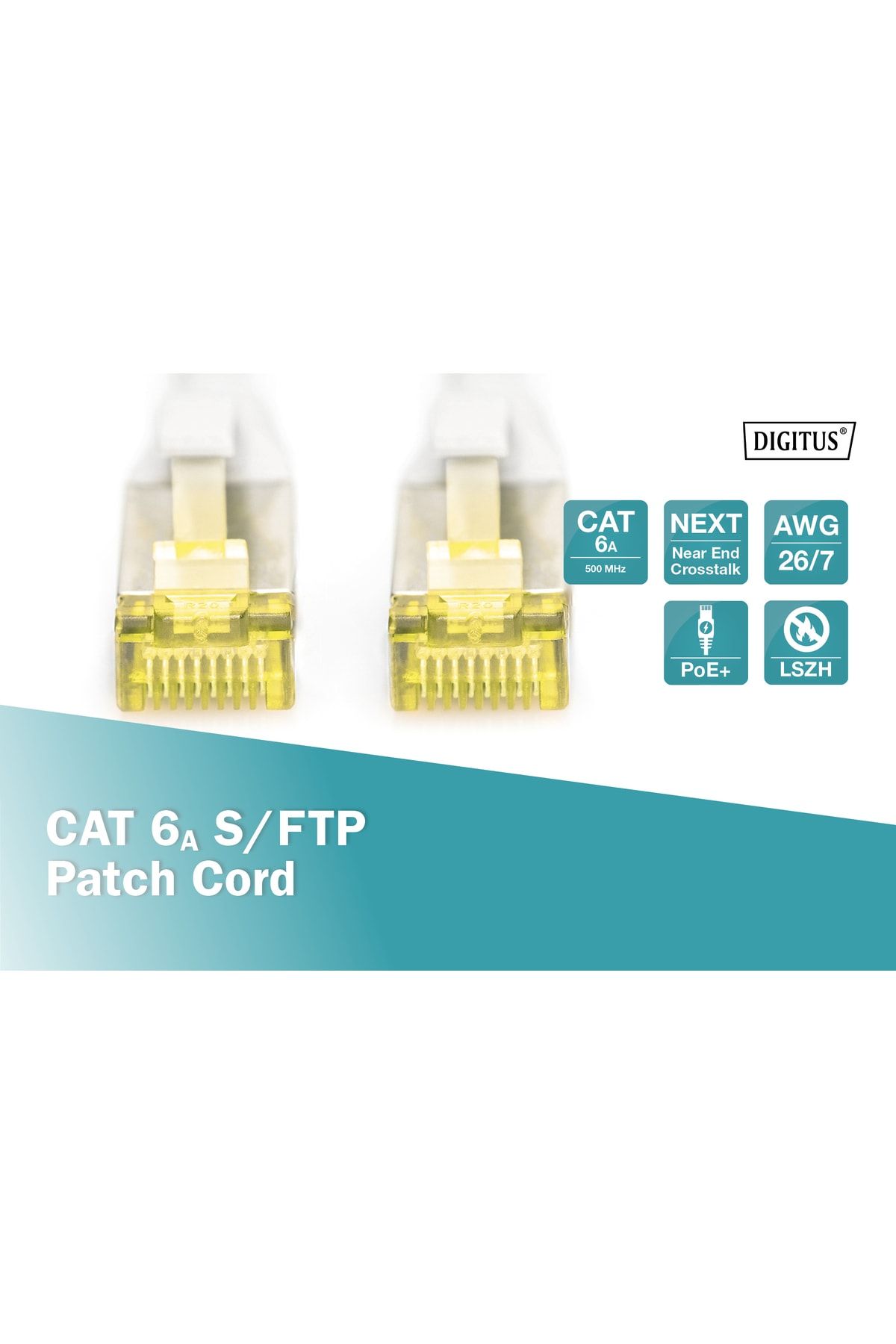 Assmann Digitus CAT 6A S-FTP Patch Kablosu, Halogenfree, Cu, AWG 26/7, 0.5 metre , gri renk