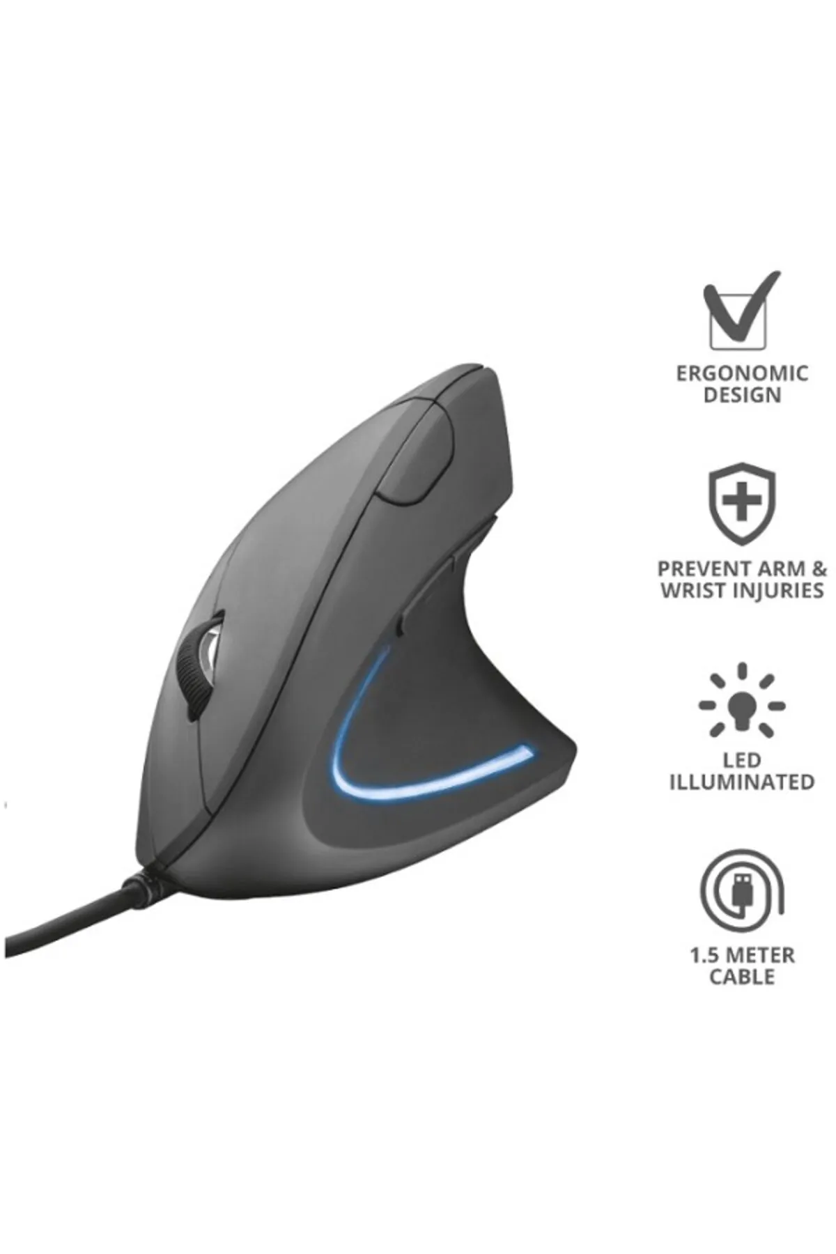 Techmaster Dikey Optik Ergonomik Mouse Fare Kablolu Bilek Korumalı Gaming