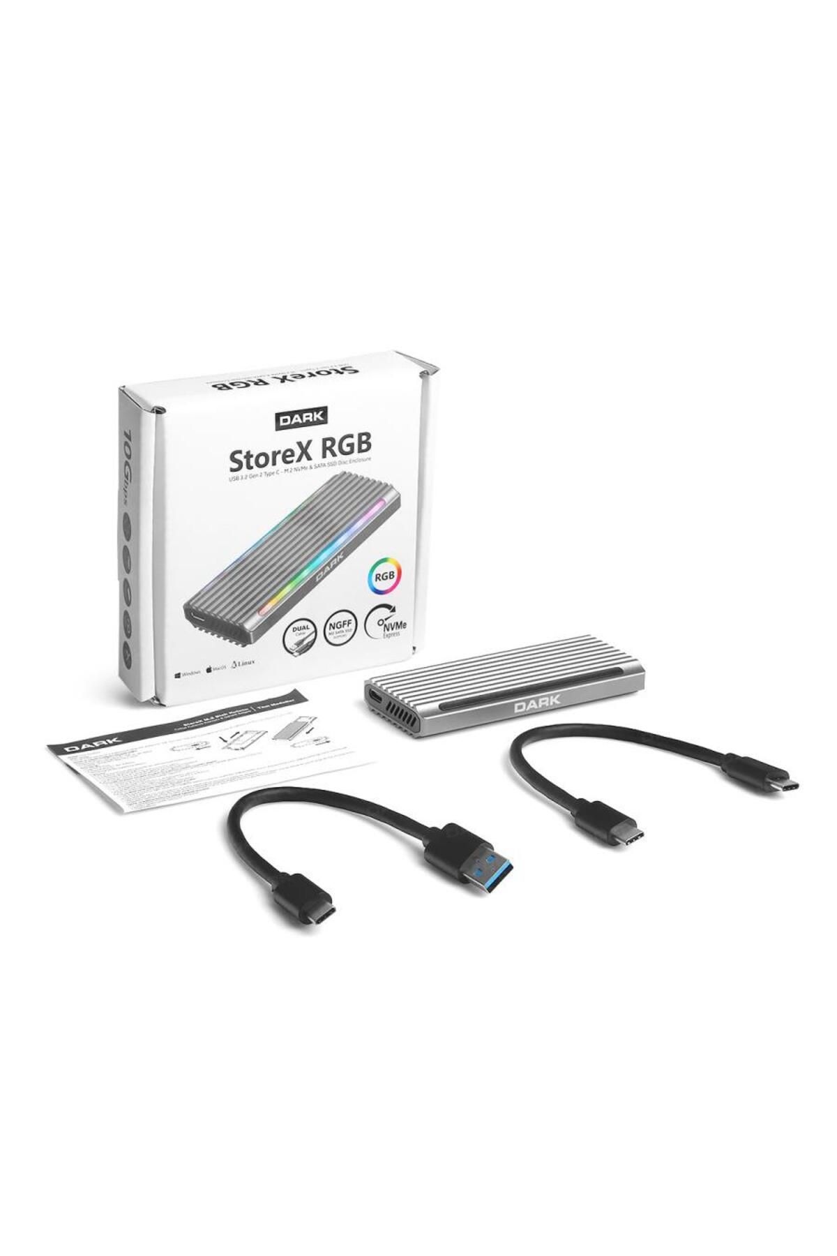 Dark DK-AC-DSEM5 USB 3.2 Gen2 Type C - M.2 NVMe & NGFF SATA SSD RGB LEDLİ Disk Kutusu