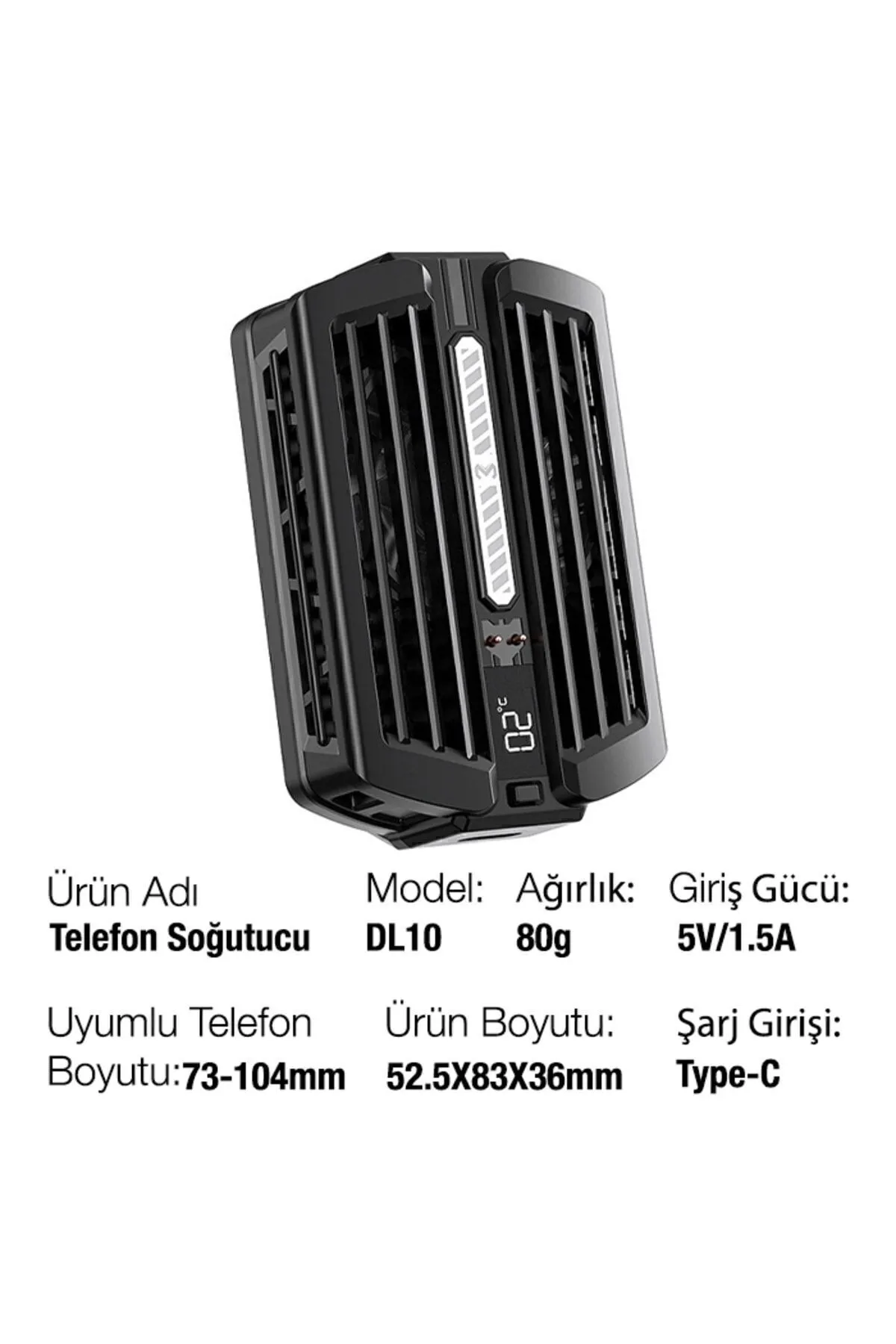 Memo Dl10 Dijital Gösterge 2000mah Powerbankli Telefon Soğutucu Fan Radyatör Siyah