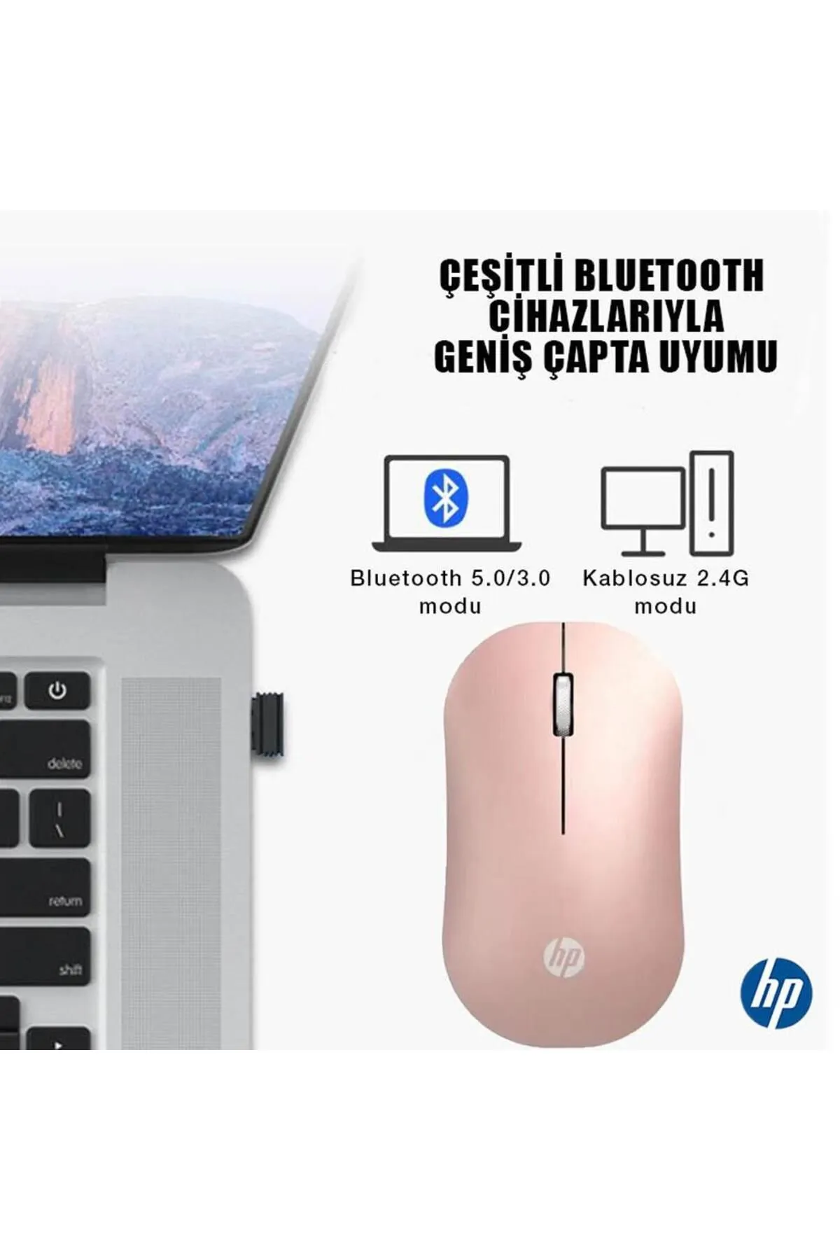 HP Dm10 2,4ghz Bluetooth Wireless Kablosuz Sessiz Mouse Pembe