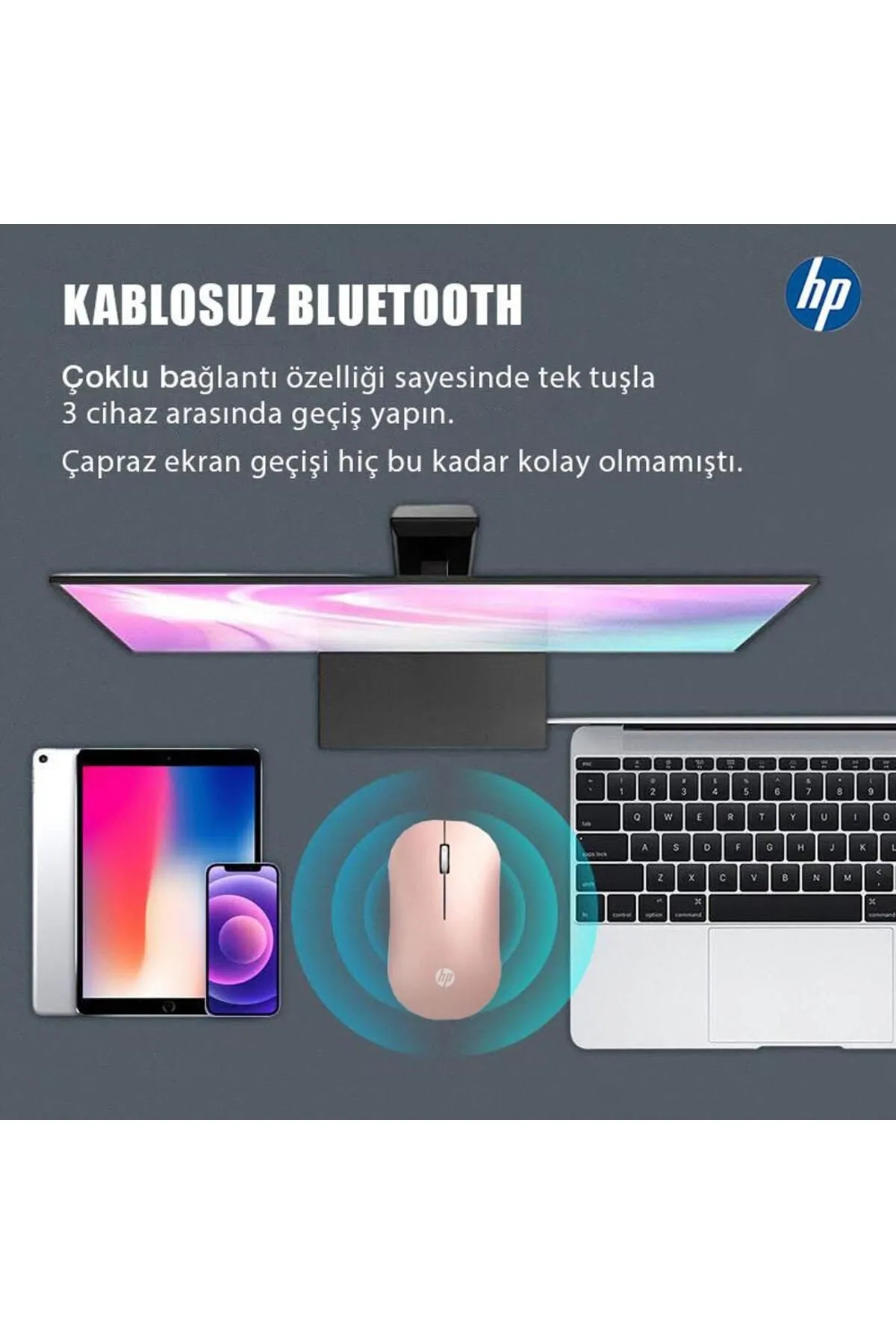 HP Dm10 2,4ghz Bluetooth Wireless Kablosuz Sessiz Mouse Pembe