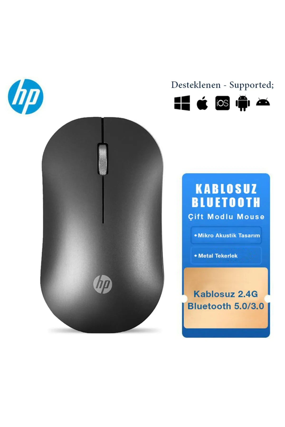 HP Dm10 2,4ghz Bluetooth Wireless Kablosuz Sessiz Mouse Siyah