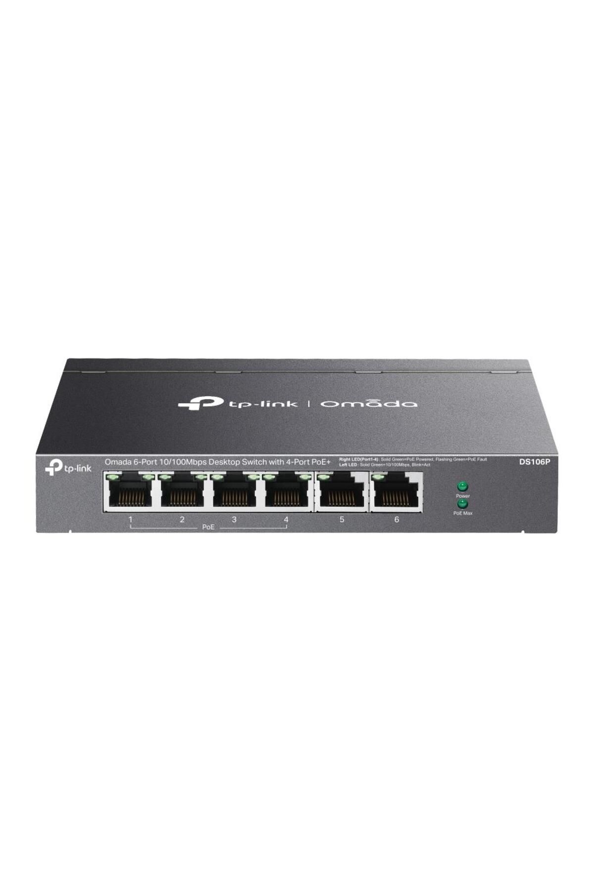 TP-Link DS106P 4 Port 10-100 Poe+ 2 Port 10-100 Mbps Uplink Switch Çelik Kasa Rack Mount