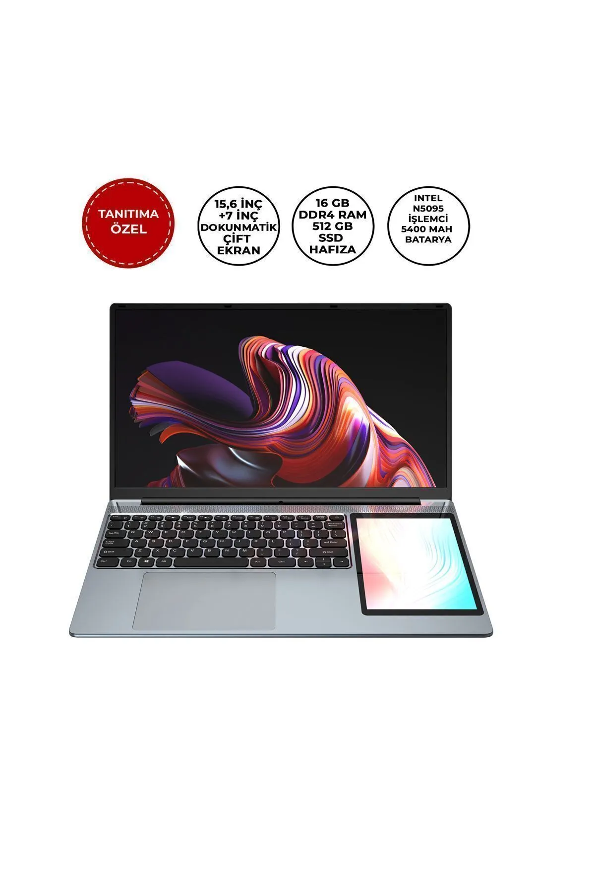 Icotech DS15 Pro 15,6inç + 7inç 16Gb Ram 512Gb Ssd Çift Ekranlı Dokunmatik Laptop Dizüstü Bilgisayar