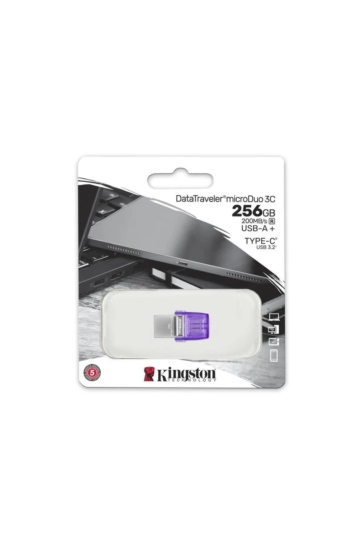 Kingston Dtduo3cg3-256gb Datatraveler Microduo 3c 200mb-s Dual Usb-a Usb-c Flash Bellek