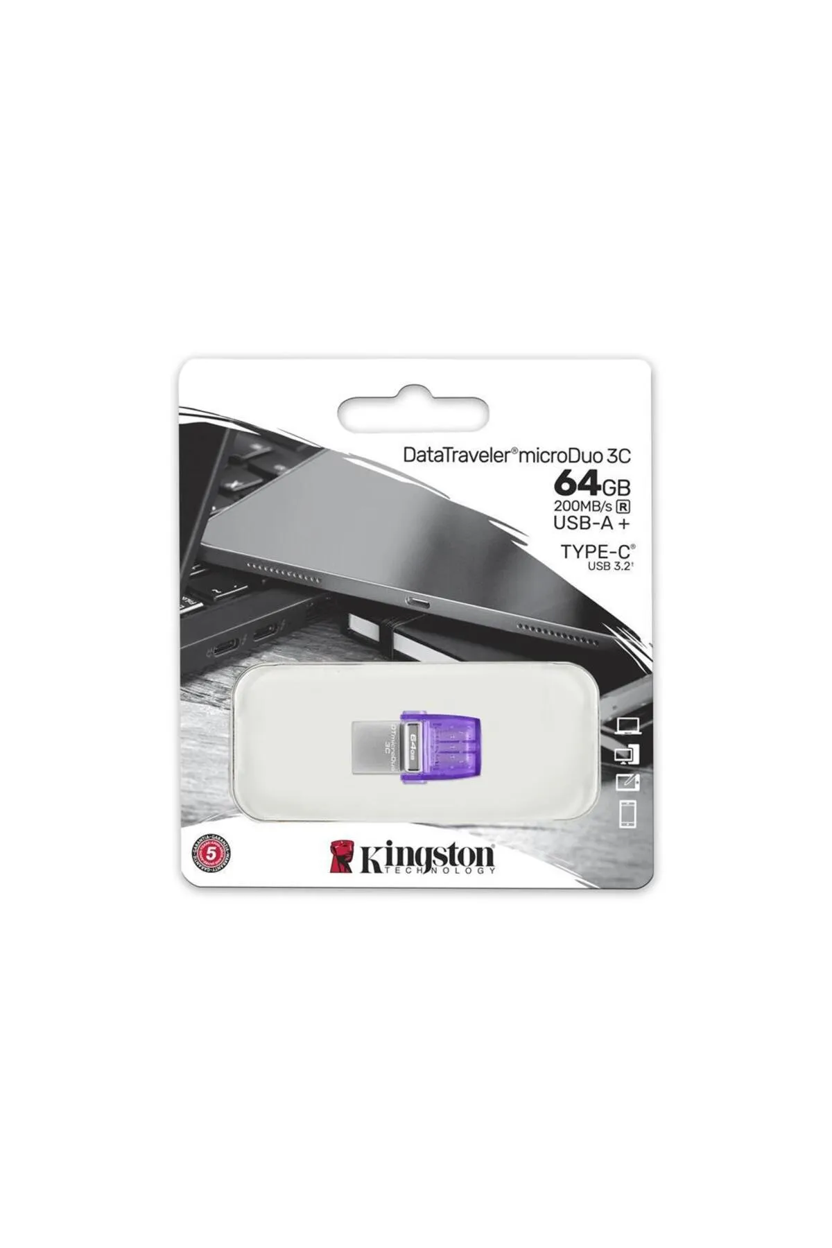 Kingston Dtduo3cg3-64gb Datatraveler Microduo 3c 200mb-s Dual Usb-a Usb-c Flash Bellek