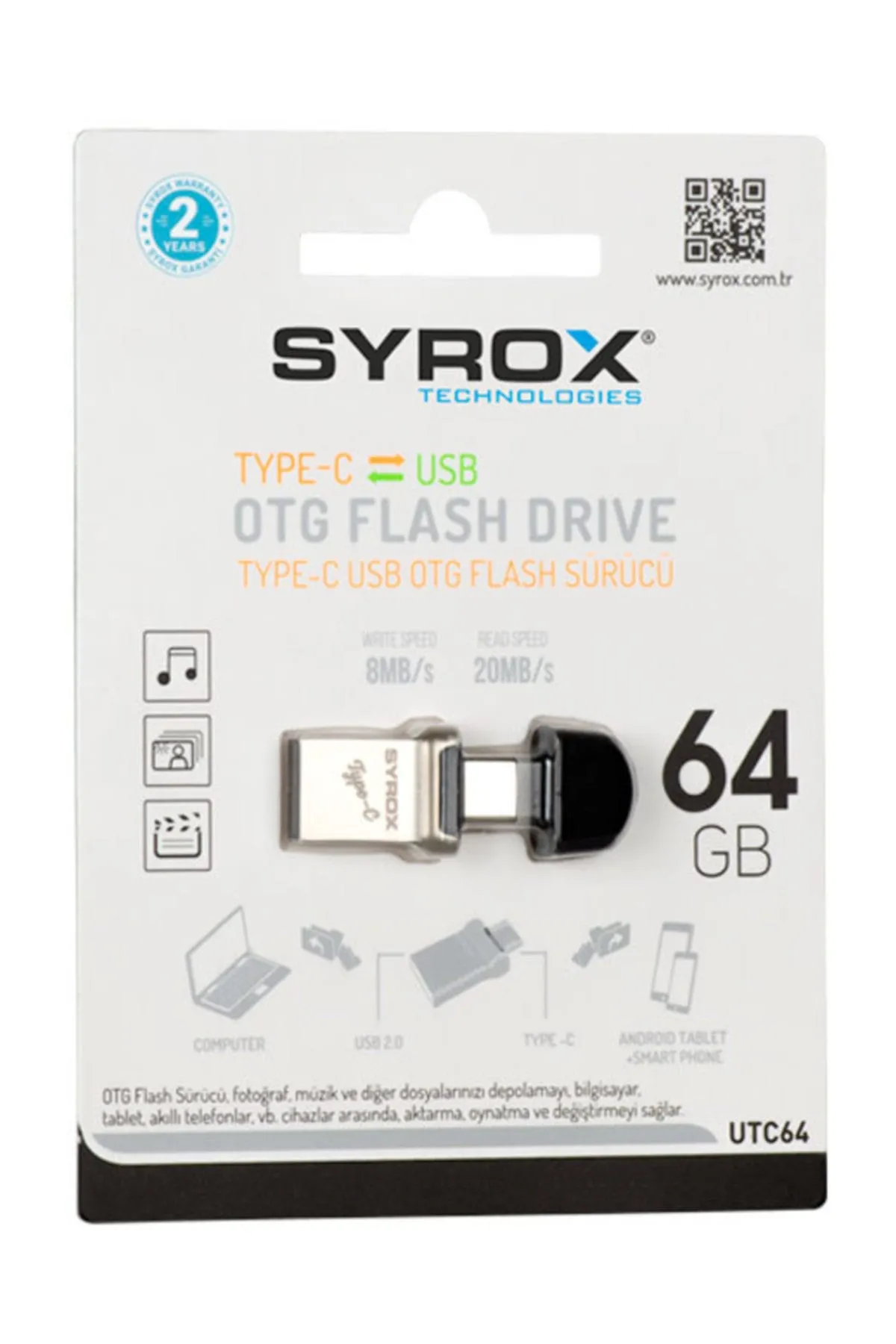 Syrox Dual Drive 64 Gb Usb 2.0 Otg / Type-c Usb Bellek Utc64 Suntechutc64