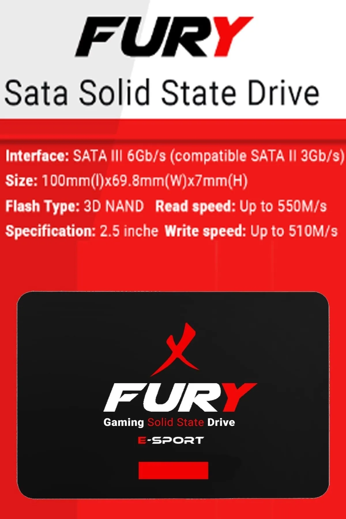 Fury E-sport 1 Tb 550mb-500mb/s Sata3 2,5 Gaming Ssd