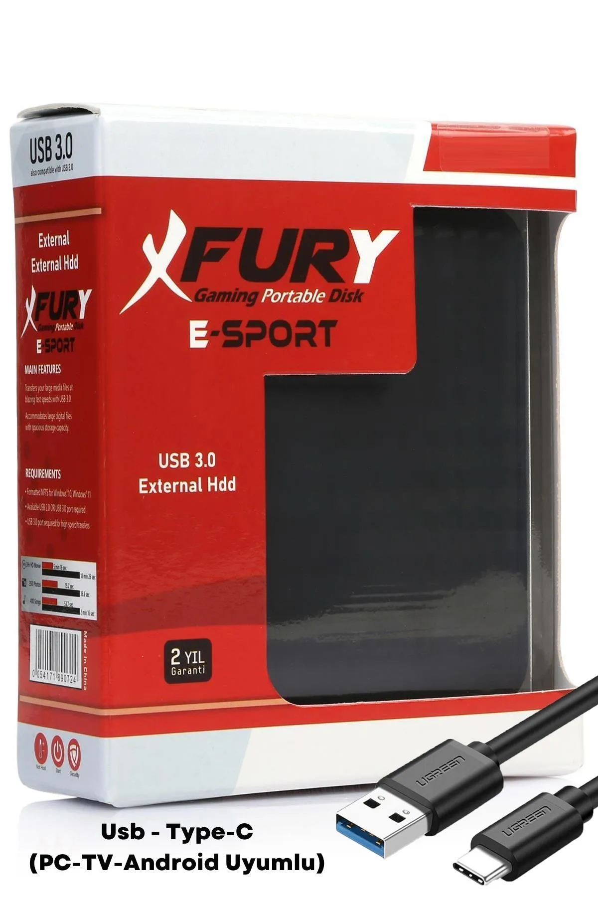 Fury E-sport 1 Tb Taşınabilir Disk - Taşınabilir Harddisk Usb - Type-c (pc-tv-android Uyumlu)