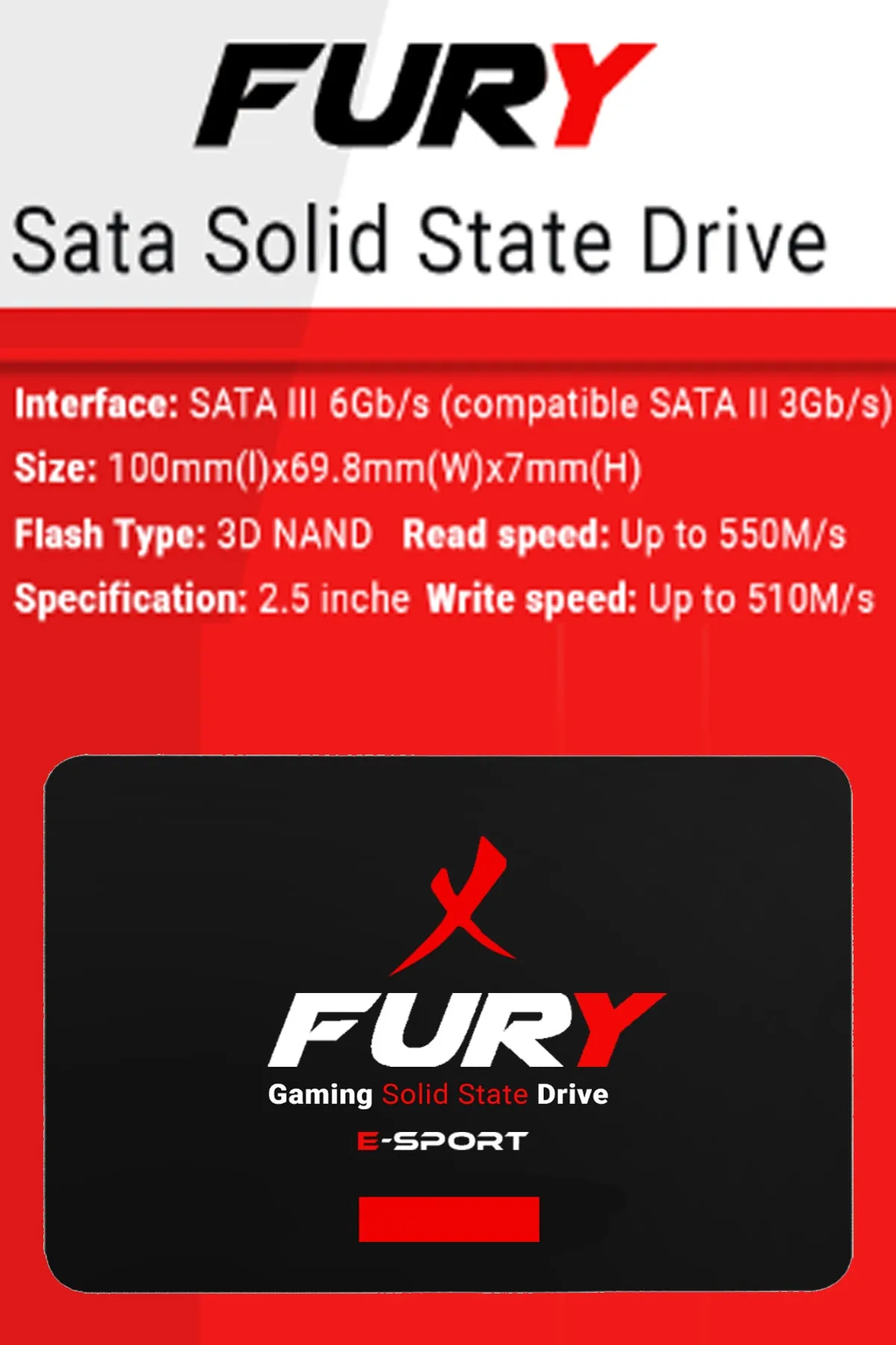 Fury E-Sport 128 GB 550 MB 500 MB/s Sata3 2.5'' Gaming SSD