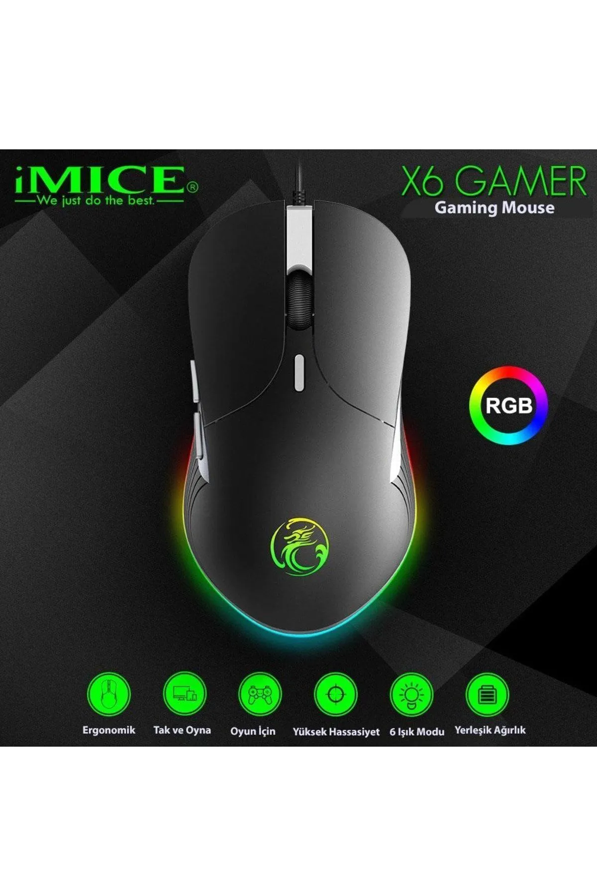 starnewstore E-sport X6 Gaming Mouse Gamer Işıklı Kablolu Oyuncu Mouse 3200 Dpı Ysftx 721051