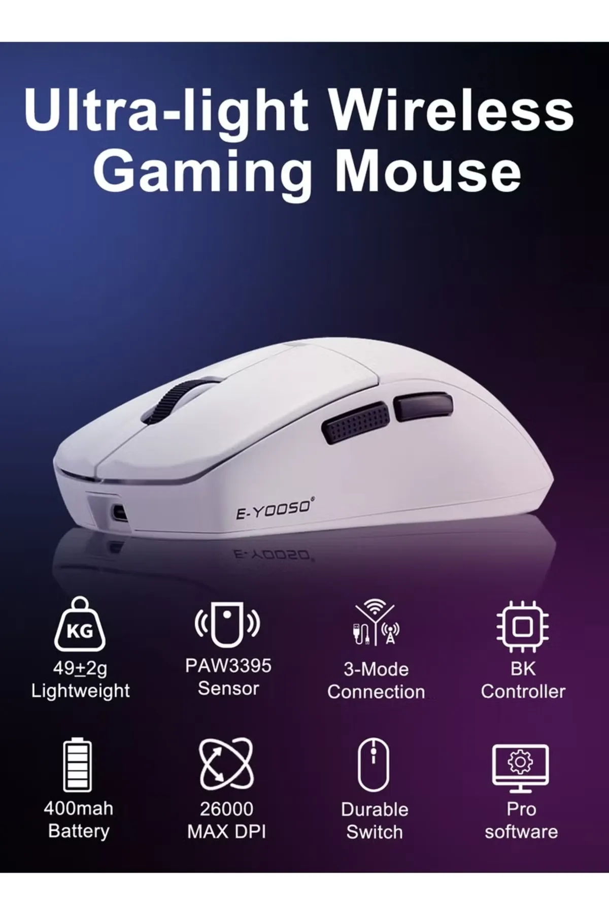 ULUGAMES E-YOOSO X-44 Pro Lıghtweıght 4000 Hertz 26000 Dpı Kablosuz Oyuncu Mouse (GRIP TAPE )