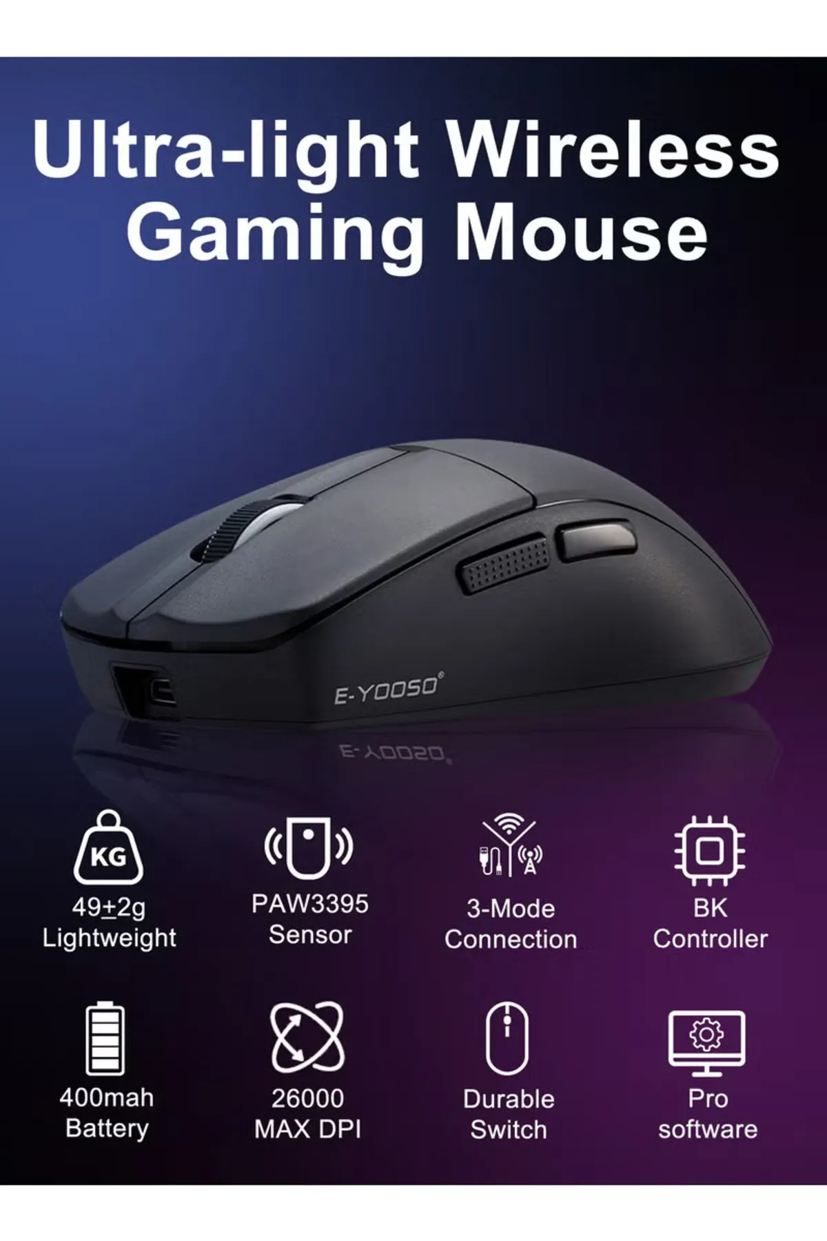 ULUGAMES E-YOOSO X-44 Pro Lıghtweıght 4000 Hertz 26000 Dpı Kablosuz Oyuncu Mouse (GRIP TAPE )