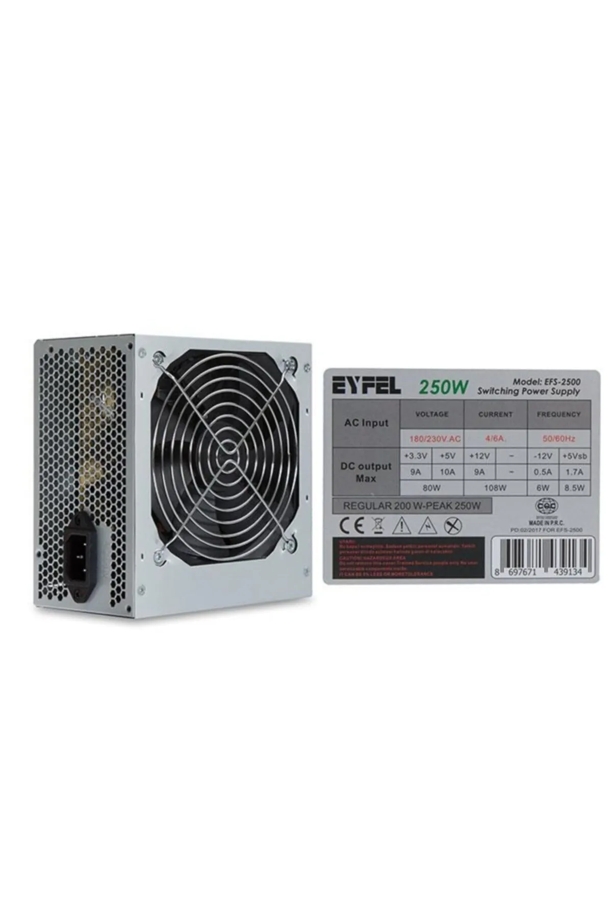 Genel Markalar Efs-2500 200W Peak 250W Metalik 12Cm Fanlı Power Supply