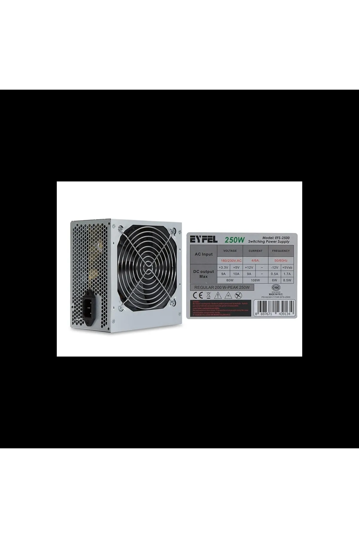 Eyfel Efs-2500, 250w Peak, 12cm Fan, Atx, Power Supply (PSU)