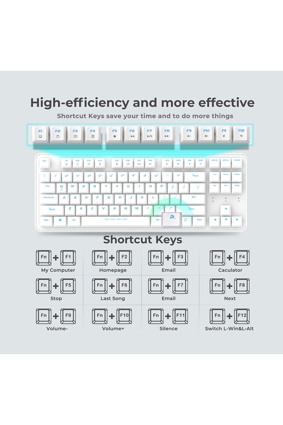 DAREU EK807G Kablosuz Mekanik Oyuncu Klavyesi - Red Switch - Beyaz