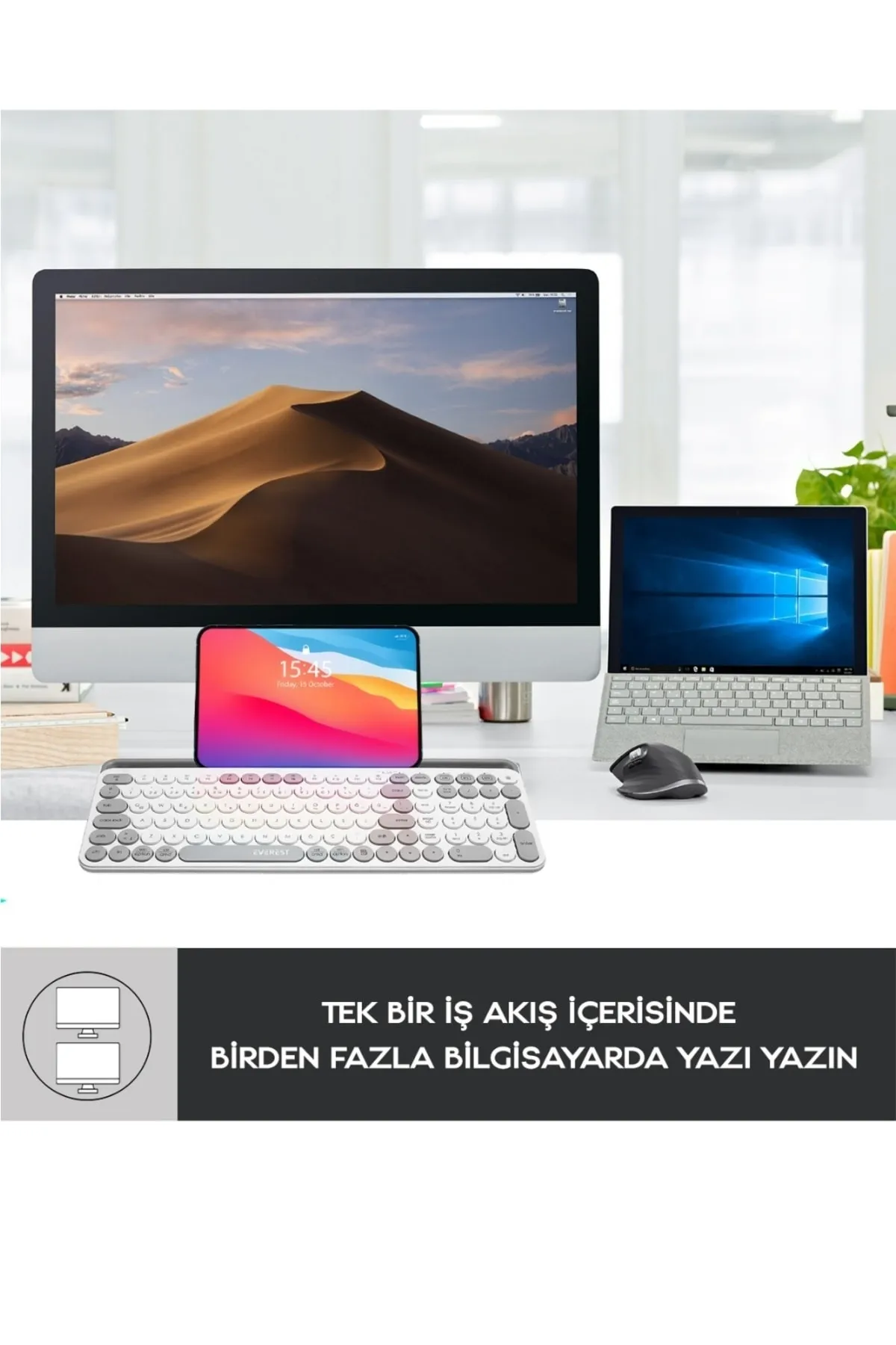 Everest Ekw-28 2.4g Bluetooth Bt1 Bt2 Çoklu Cihaz Bağlantılı Ulta Ince Q Mac-wın-ıos-android Kablosuz Klavye