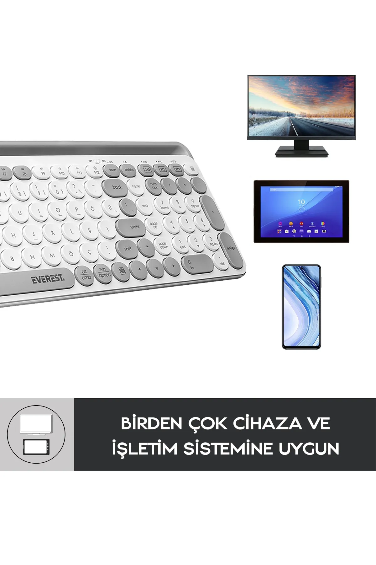 Everest Ekw-28 2.4g Bluetooth Bt1 Bt2 Çoklu Cihaz Bağlantılı Ulta Ince Q Mac-wın-ıos-android Kablosuz Klavye