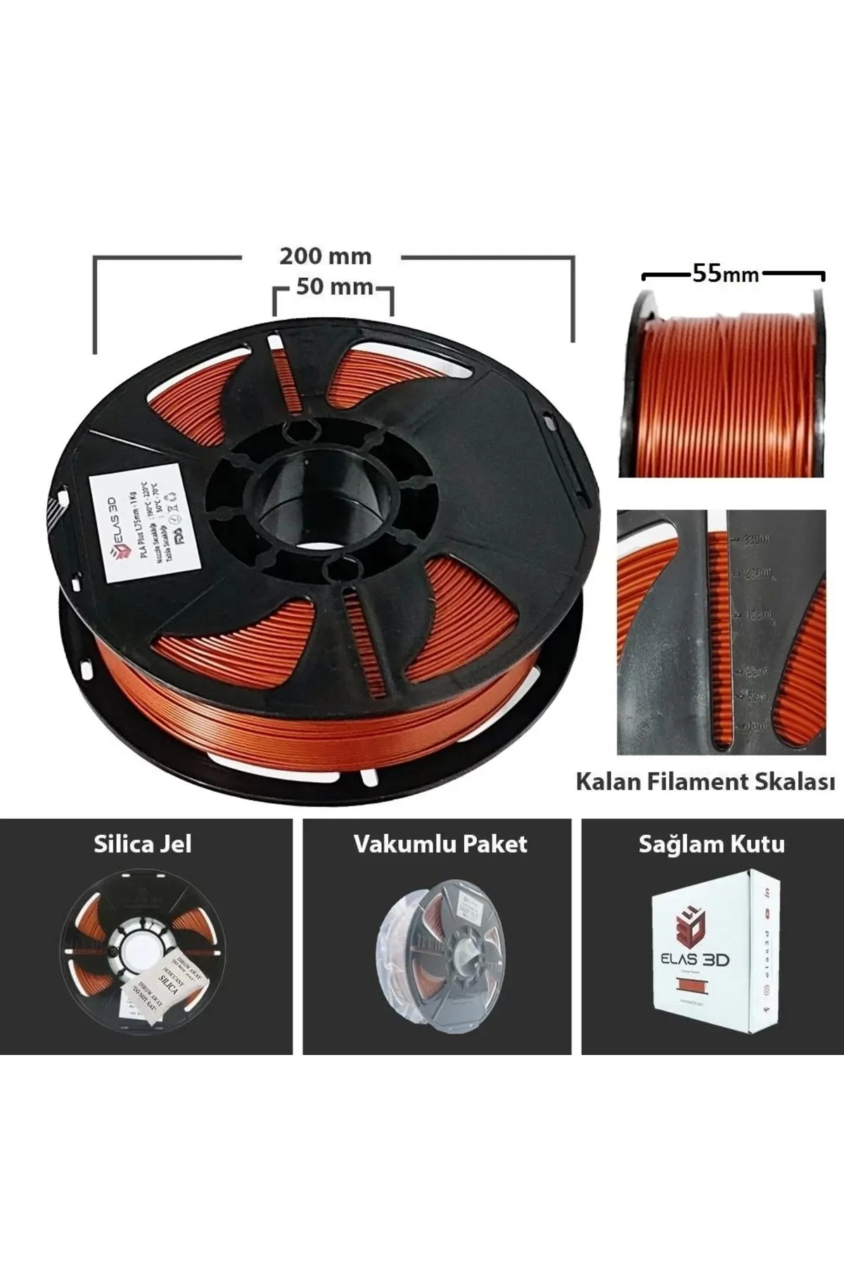 ELAS3D Elas 1.75mm Bakır Pla Plus Filament 1kg