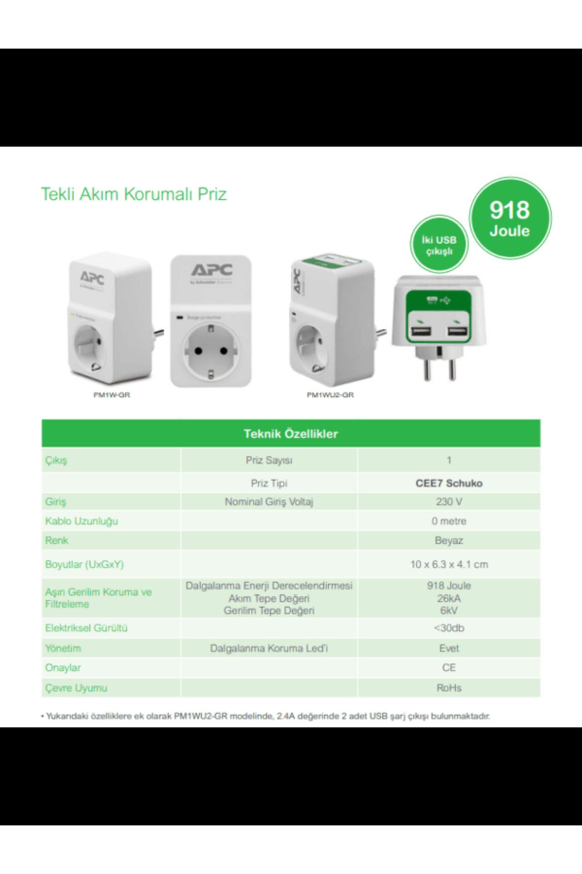 Schneider Electrıc Pm1wu2-gr Apc Tekli Akım Korumalı Priz 2 Usb'li