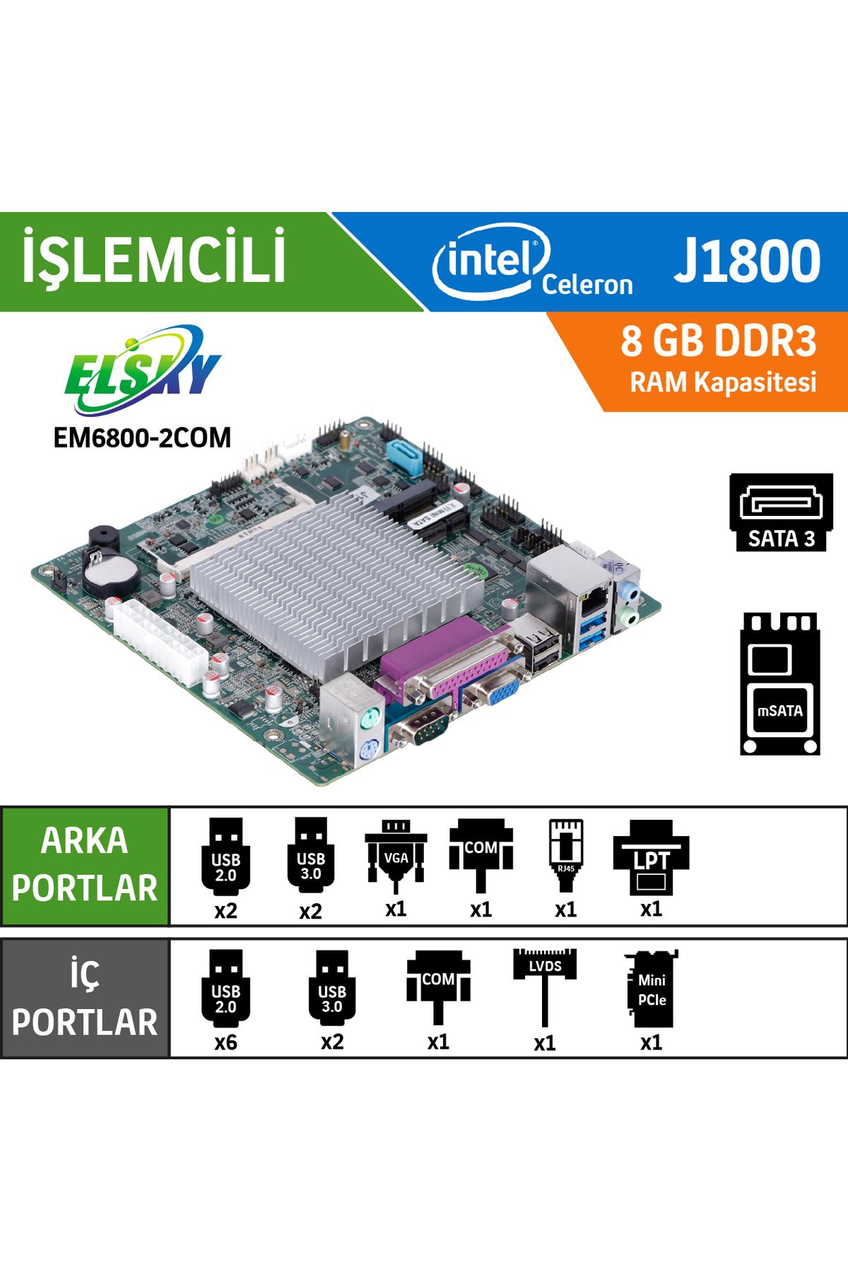 merpa Elsky Em6800-2com J1800 Dual Core 2.41ghz Anakart