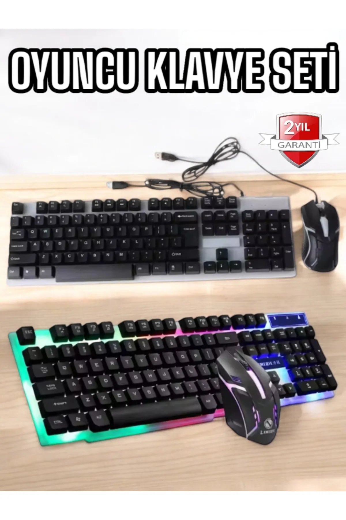 UCUZTEKNO Ergonomik ve Dayanıklı RGB Işıklı Oyuncu Klavye Mouse Kombinasyonu