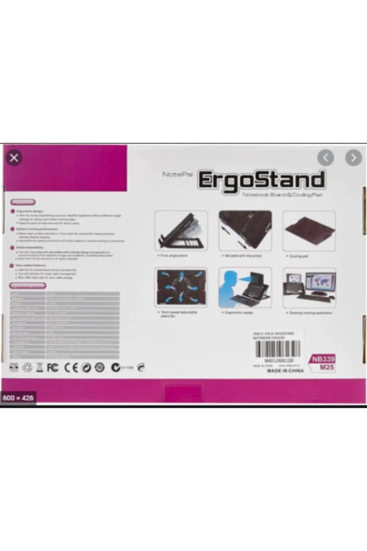 SHOPLİNE Ergostand Nb339 – M25 Laptop Notebook Işıklı Soğutucu Fan 5 Kademeli Stand