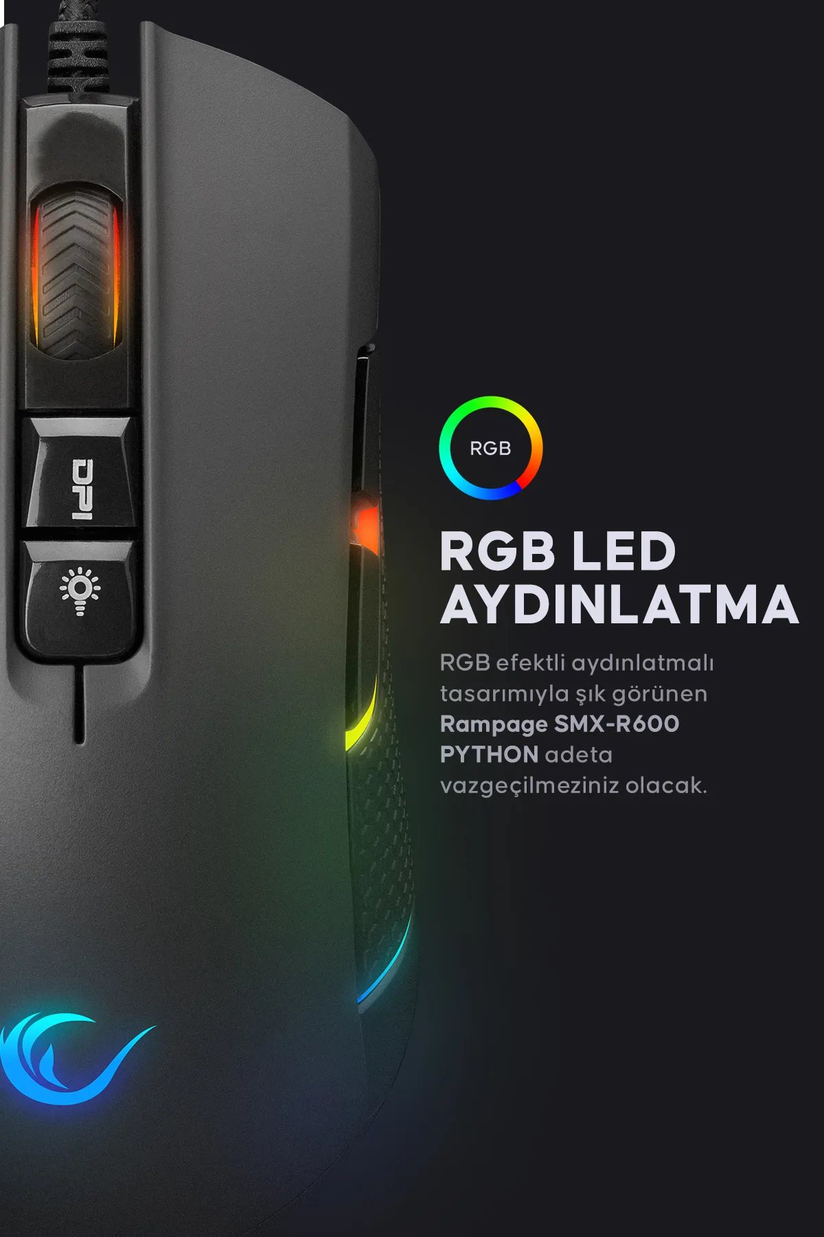 Rampage erhsp Python Usb Siyah 12400dpi Gaming Oyuncu Mouse trendy 995340