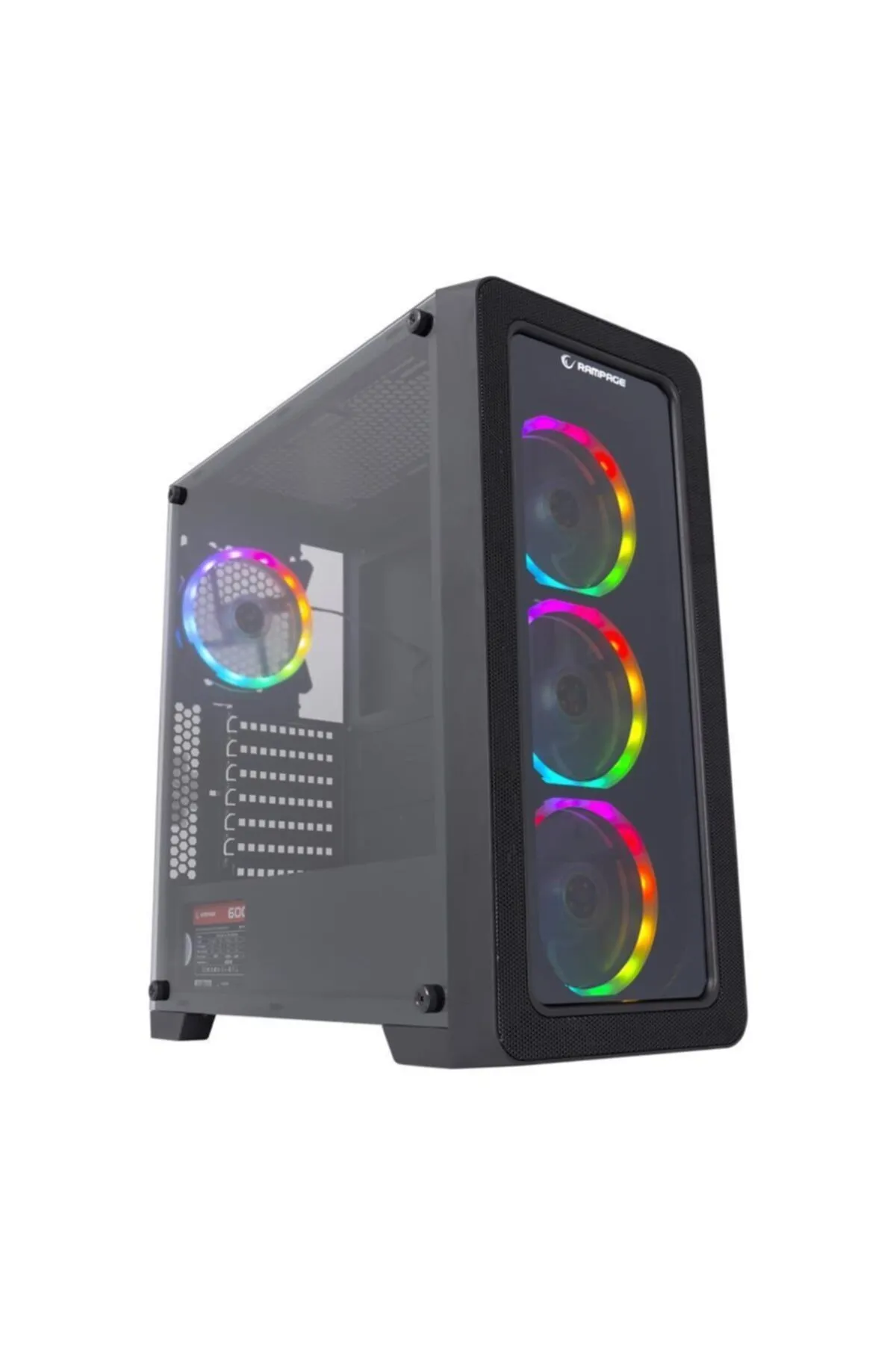 Rampage Espectro 4 Adet Rainow Fanlı 600w 80 Plus Bronze Siyah Temper Camlı Gaming Oyuncu Kasası