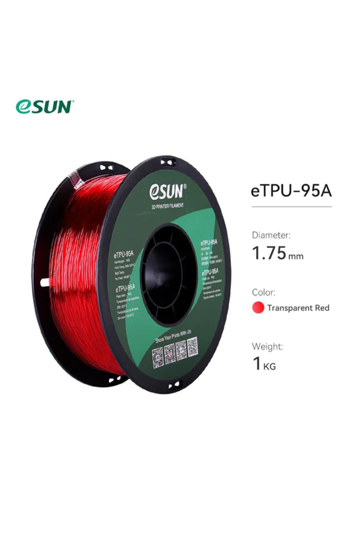 eSun eTPU-95A Filament Transparan Kırmızı