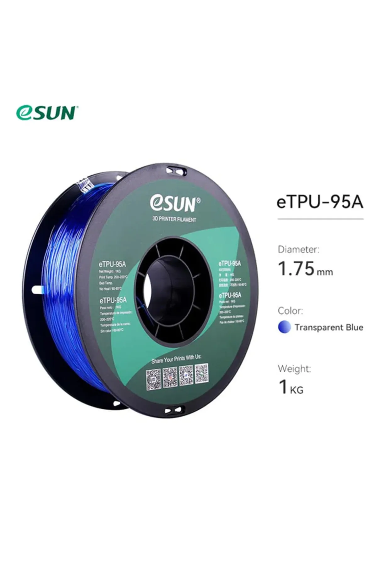 eSun Etpu-95a Filament Transparan Mavi