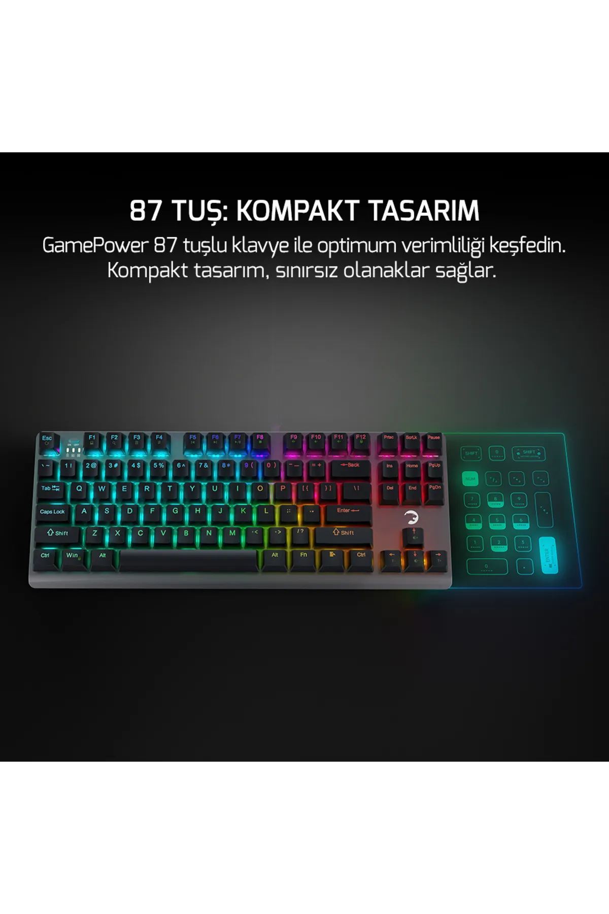 Gamepower Eva 7 60m Mekanik Kablolu, 2.4ghz, Bluetooth 3 Mod Blue Switch Türkçe Q Usb Rgb Klavye