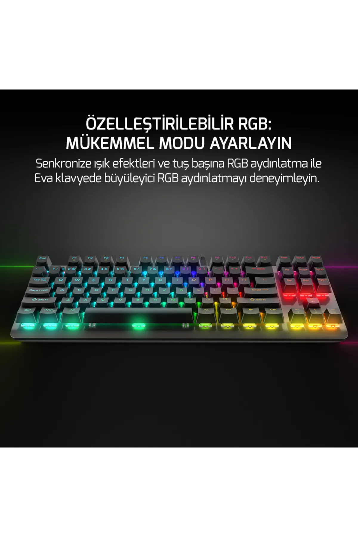 Gamepower Eva 7 60m Mekanik Kablolu, 2.4ghz, Bluetooth 3 Mod Blue Switch Türkçe Q Usb Rgb Klavye