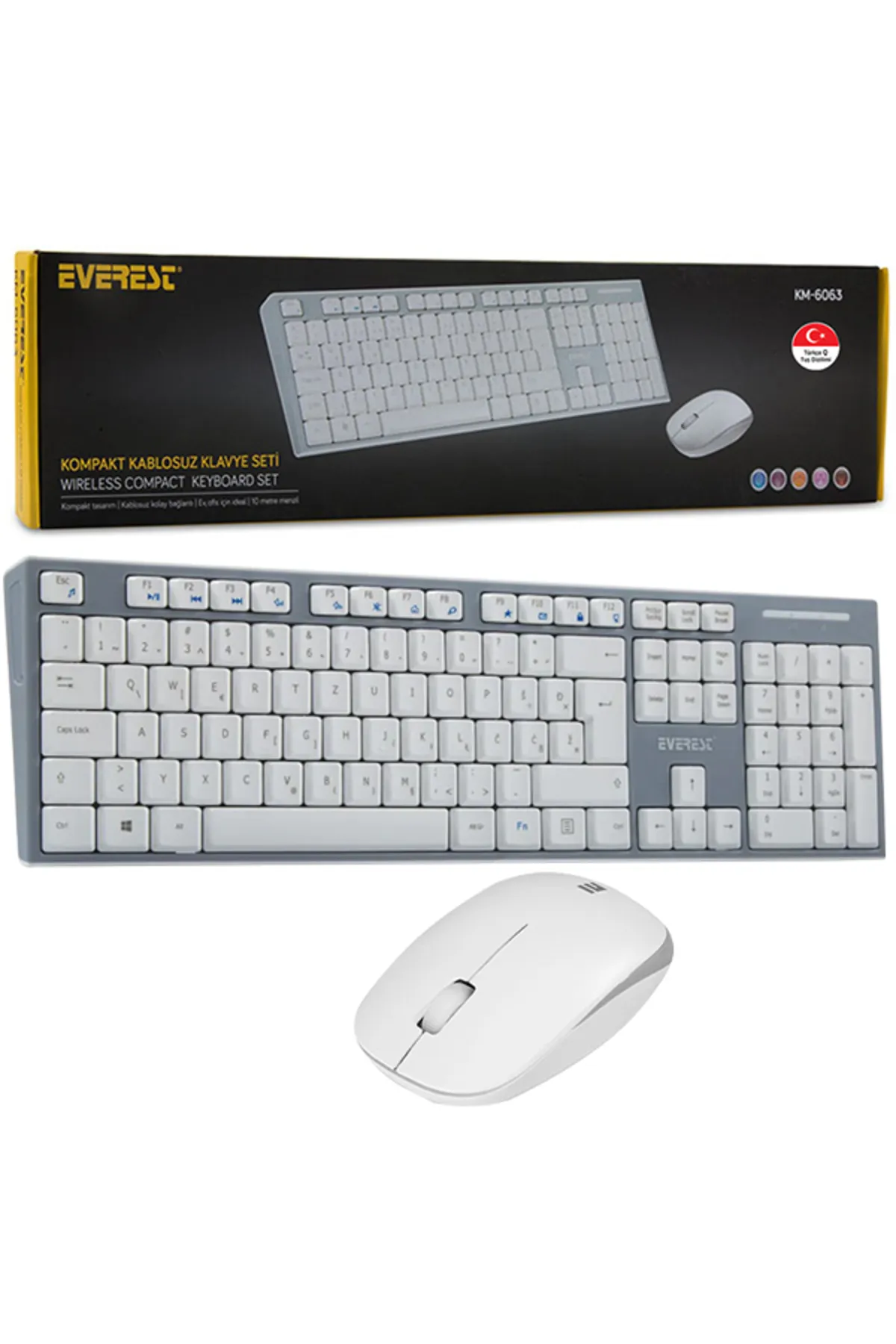 KAYAMU EVEREST KM-6063 BEYAZ/GRİ KABLOSUZ Q MULTIMEDYA KLAVYE+MOUSE SET (81) Uyumlu