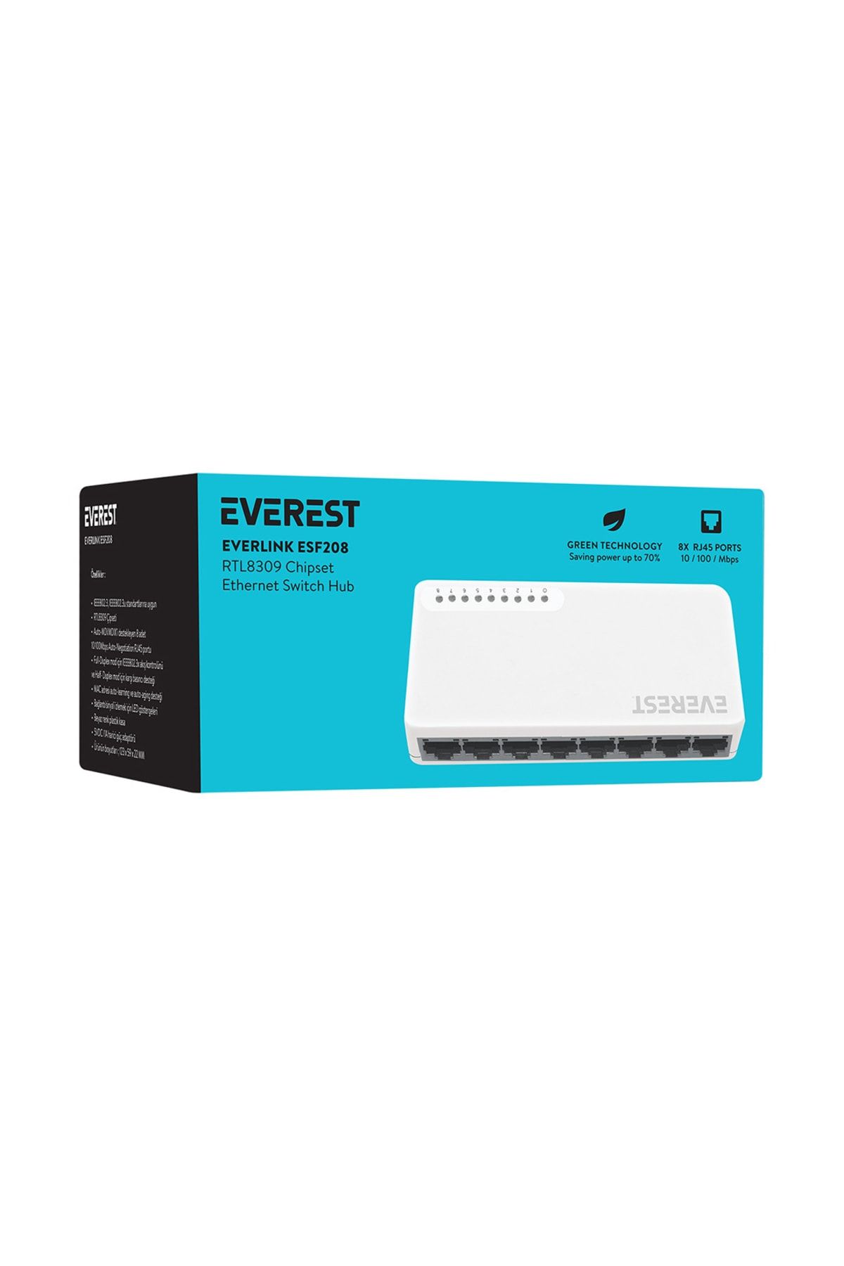 Everest Everlınk Esf208 8 Port Ethernet Switch Hub 10/100mbps