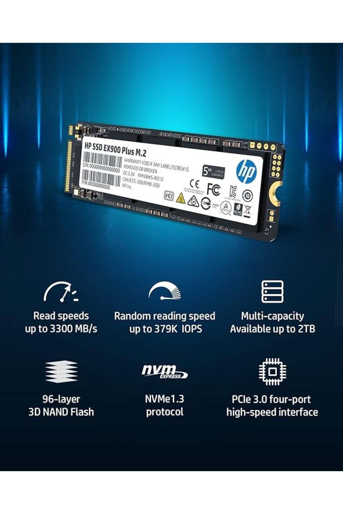 HP Ex900 Plus 35m34aa 1tb 3400/2600mb/s 3d Nand M.2 Pcıe Nvme Ssd