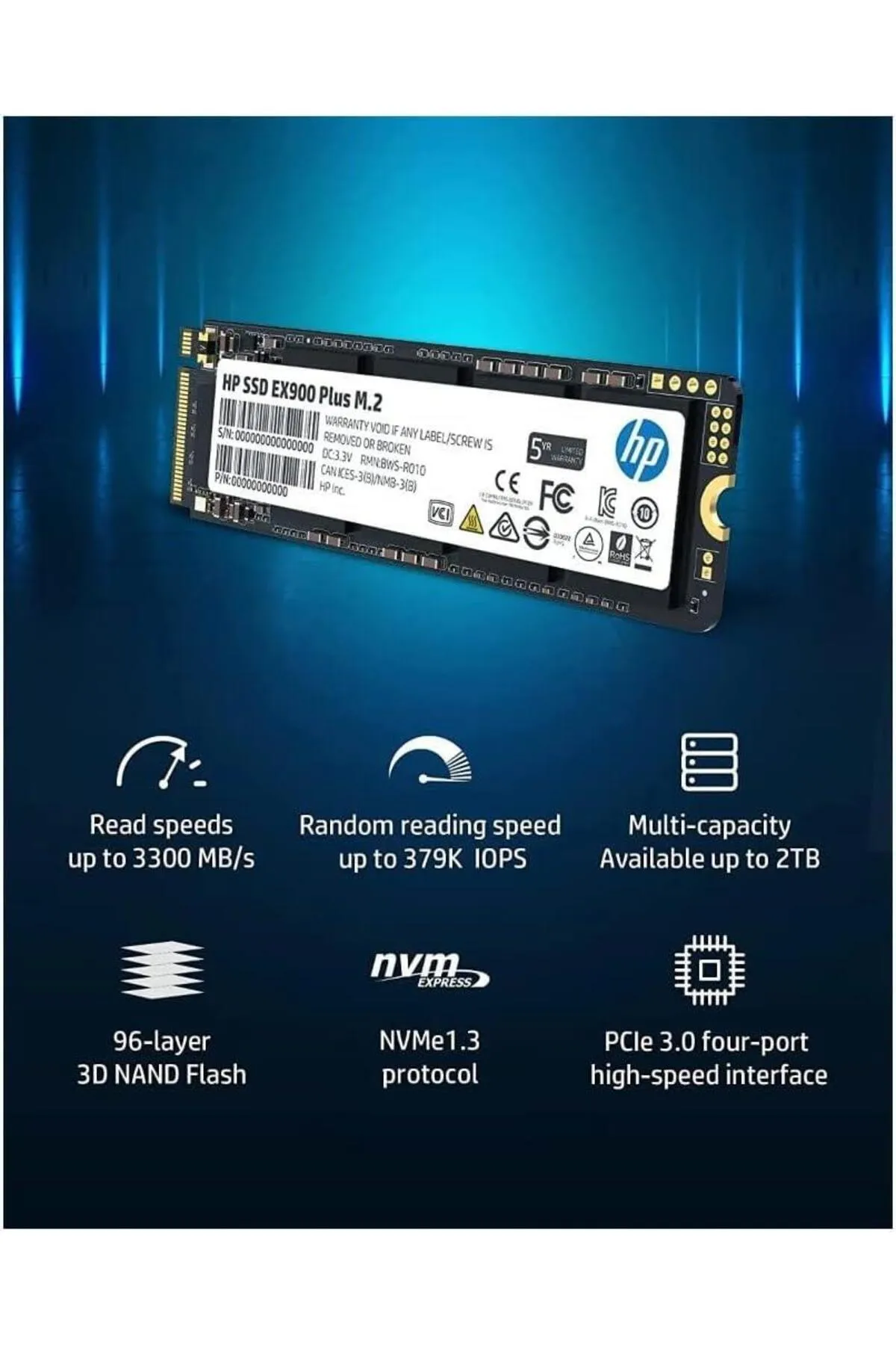 HP Ex900 Plus 35m35aa 2 Tb 3300/2800 Mb/s 3d Nand Pcıe Nvme M.2 Ssd