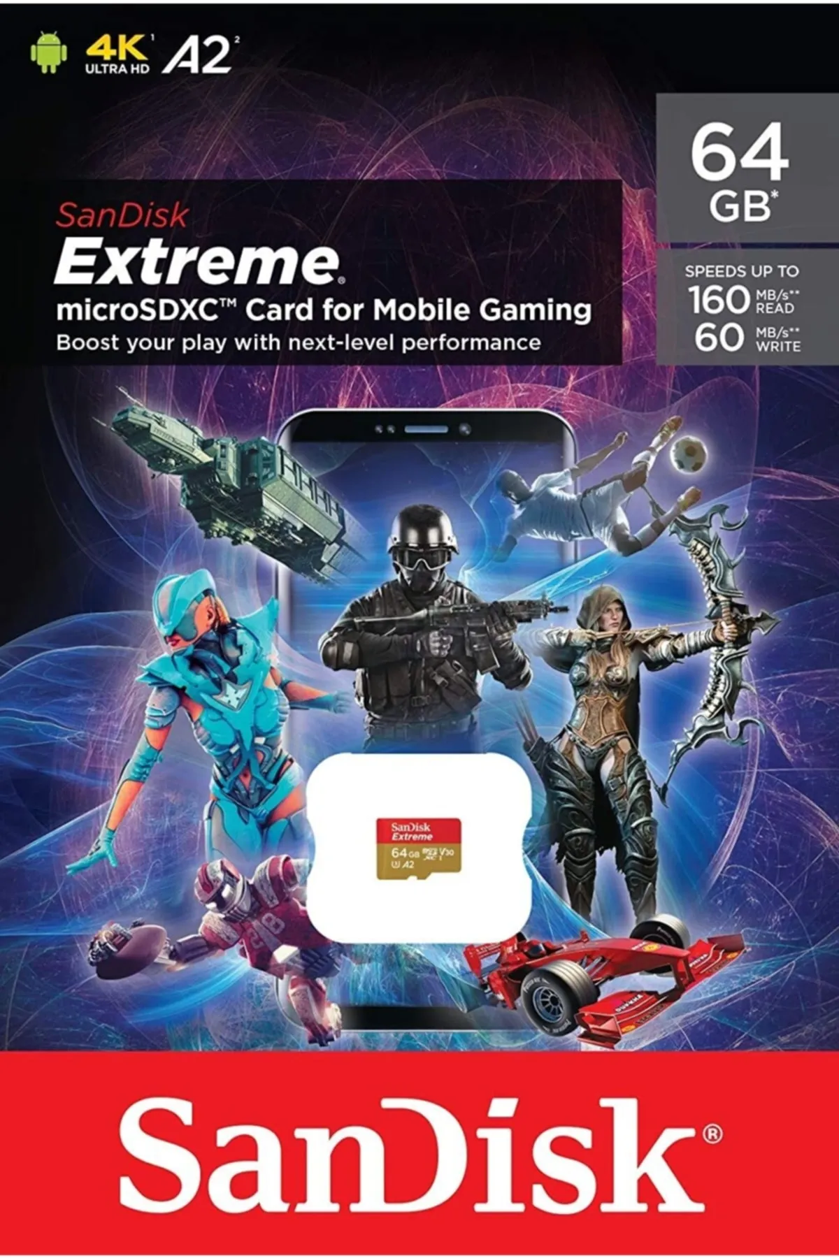 Sandisk Extreme 64gb Sdsqxa2-064g-gn6gn Microsdxc 160/60mb/s A2 V30 Mobile Gaming Hafıza Kartı