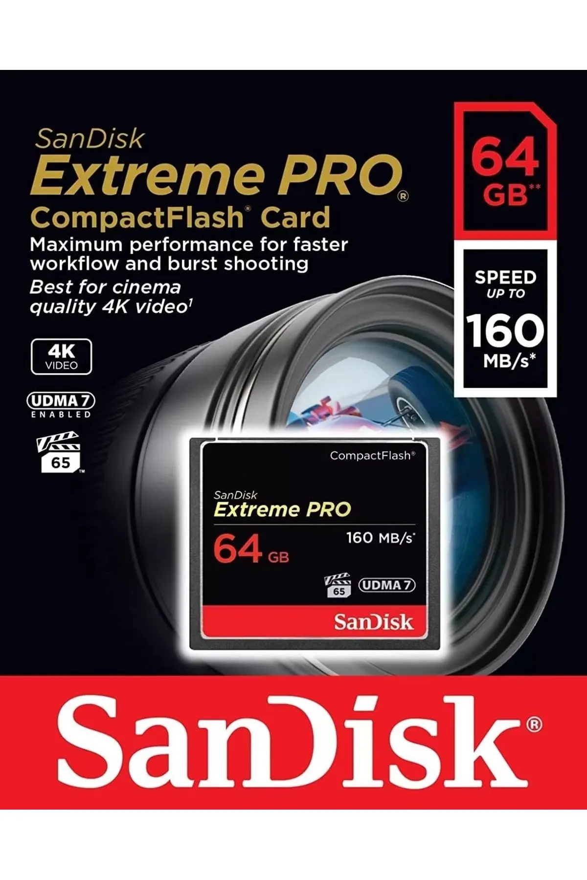 Sandisk Extreme Pro 64 GB 4K CF Compact Flash Hafıza Kartı 160mb/s