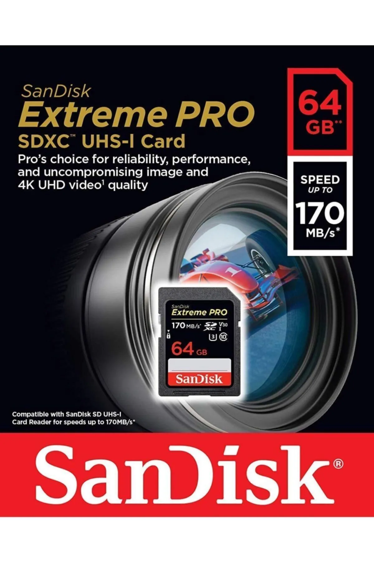 Sandisk Extreme Pro 64gb Sd Hafıza Kartı Sdxc 4k U3 V30 170mb Sdsdxxy