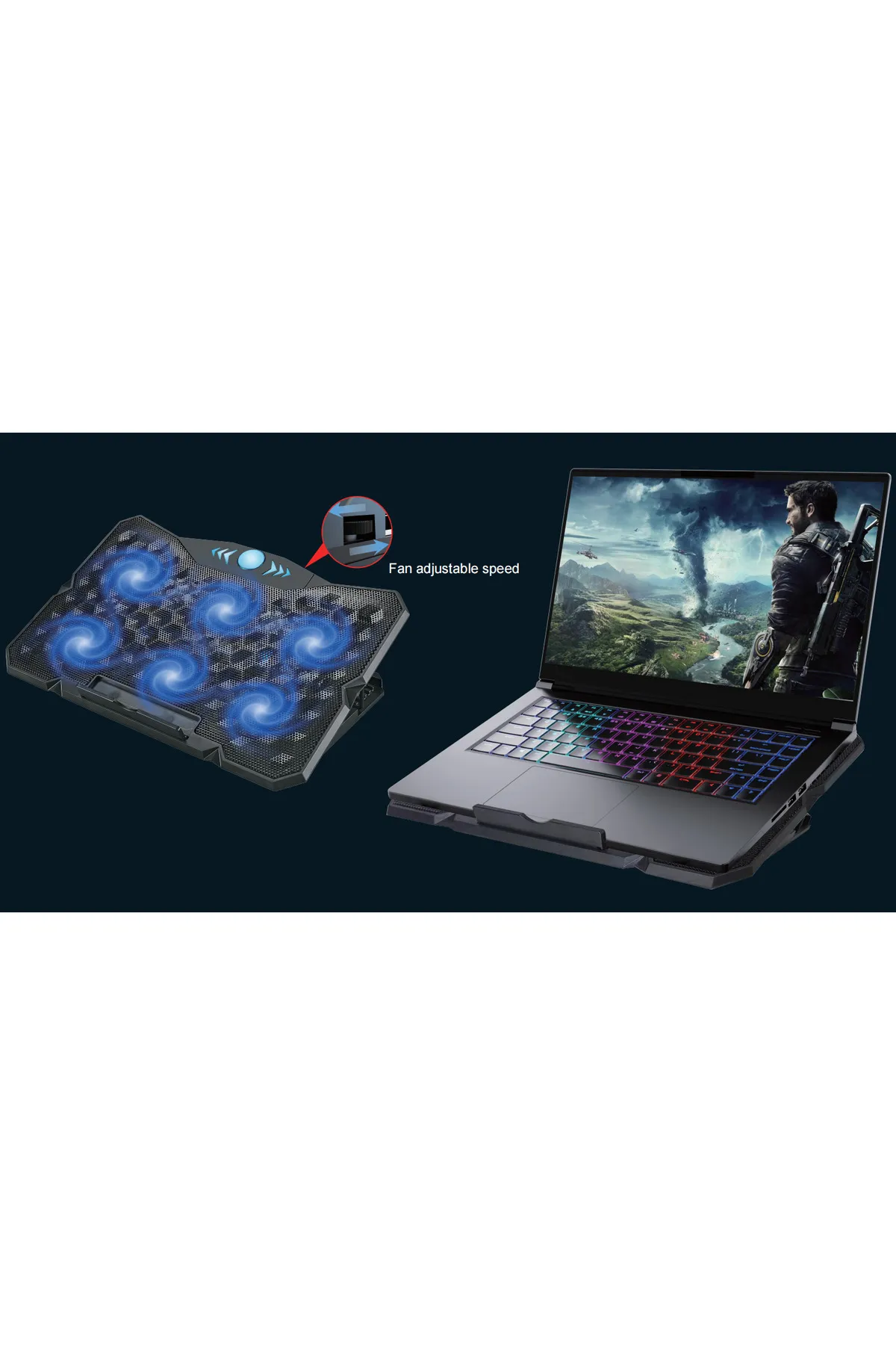 Mettzchrom F62 Plus Gaming Pro Oyuncu Notebook Soğutucu Ledli Ayarlanabilir 6 Fanlı Laptop Soğutucu