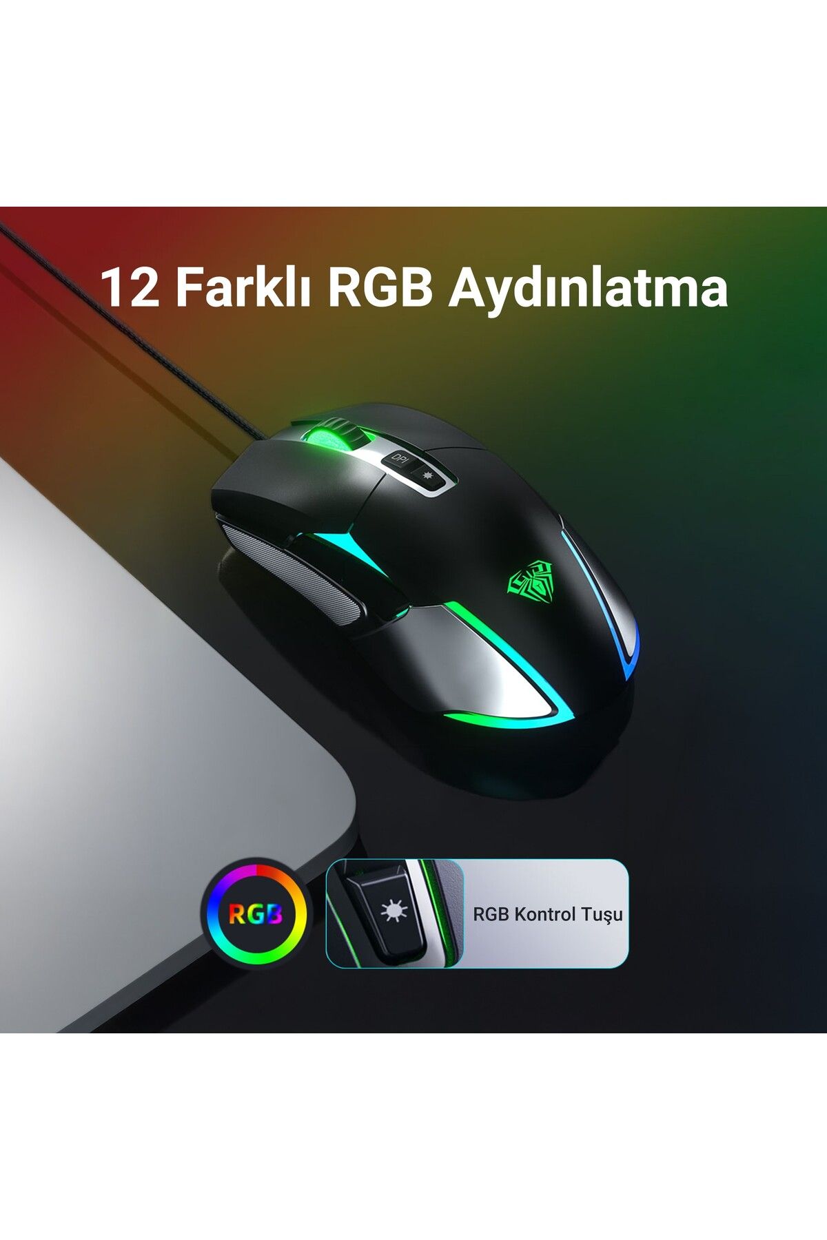 Aula F816 RGB Efektli 12800DPI Kablolu Optik Gaming Oyuncu Mouse