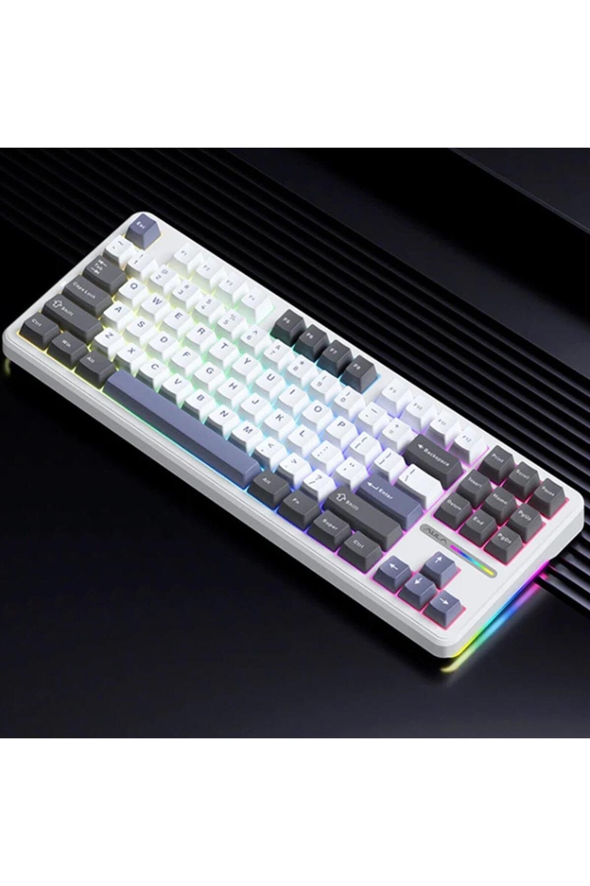 Aula F87 Mekanik Rgb Tkl Graywood V3 Switch Kablosuz Makrolu Hot Swap Klavye Beyaz