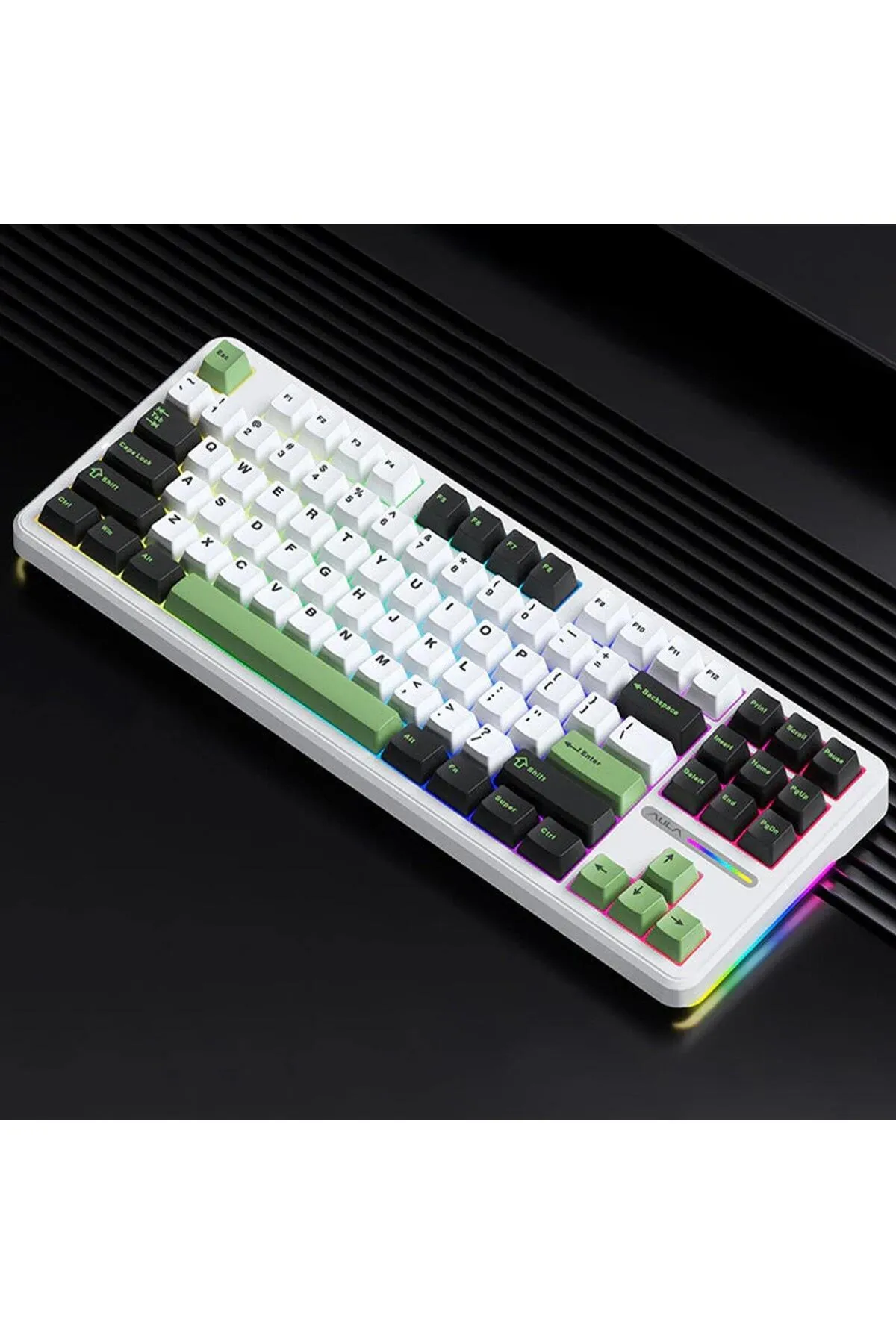 Aula F87 Mekanik Rgb Tkl Graywood V3 Switch Kablosuz Makrolu Hot Swap Klavye Yeşil