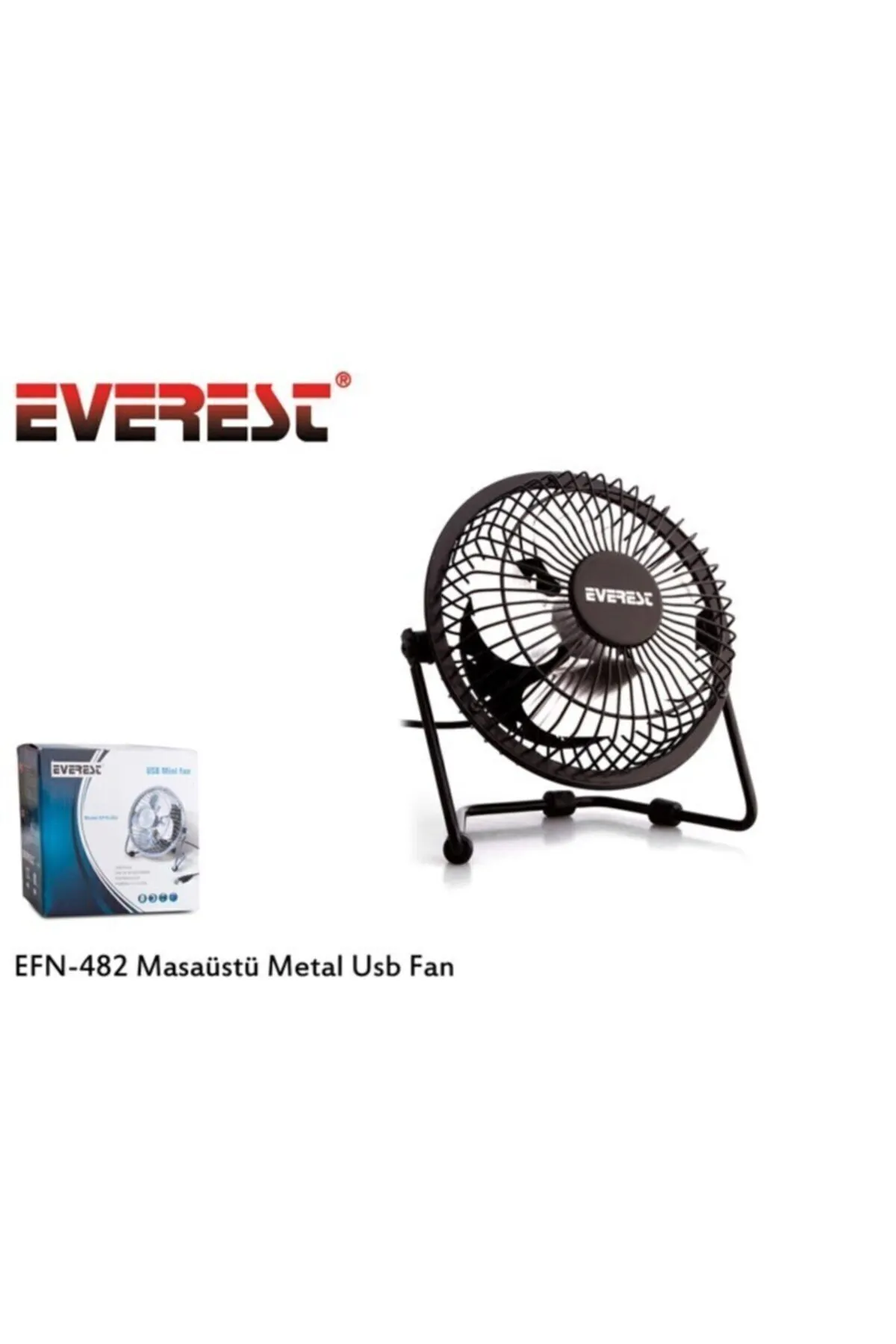 Everest Fan Usb Masaüstü Metal 360° Ayarlanabilir Ultra Sessiz Siyah Fan Efn-482