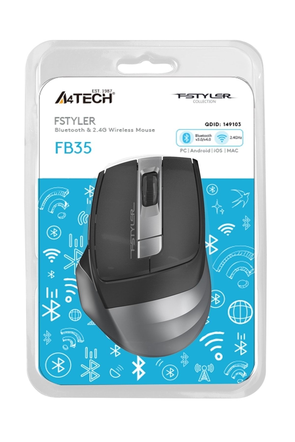 A4 Tech Fb35 Gri Bluetooth+2.4g Nano Kablosuz Optik 2000 Dpi Mouse